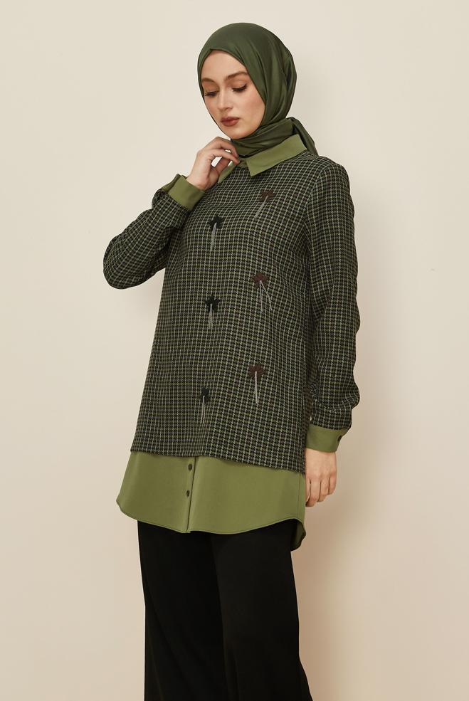 Hijab clothing GREEN PLAID PATTERNED TUNIC 45937-1 - ALVİNA