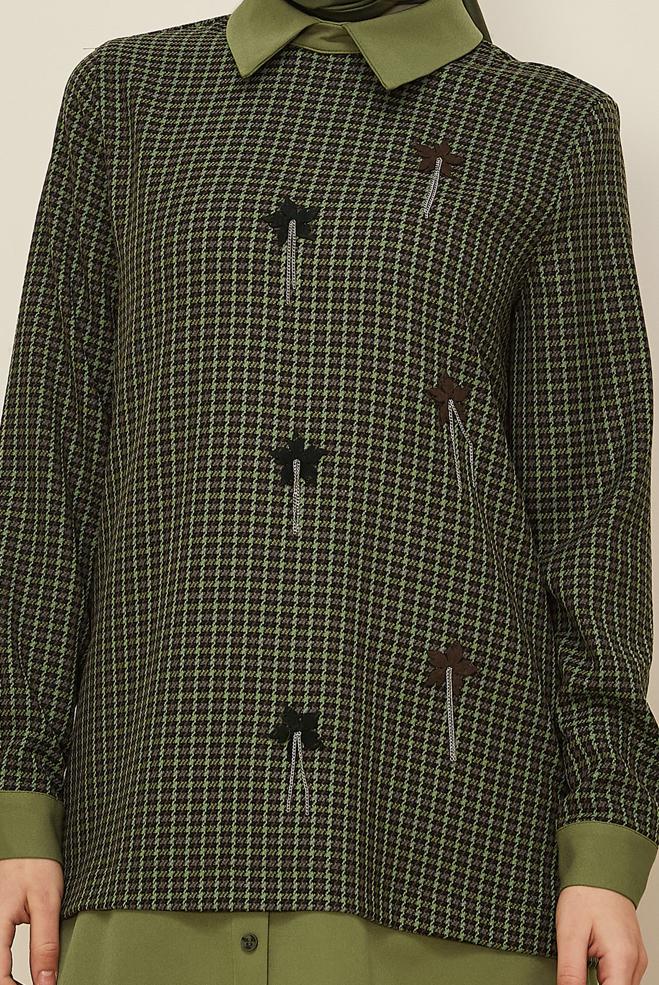 Hijab clothing GREEN PLAID PATTERNED TUNIC 45937-1 - ALVİNA