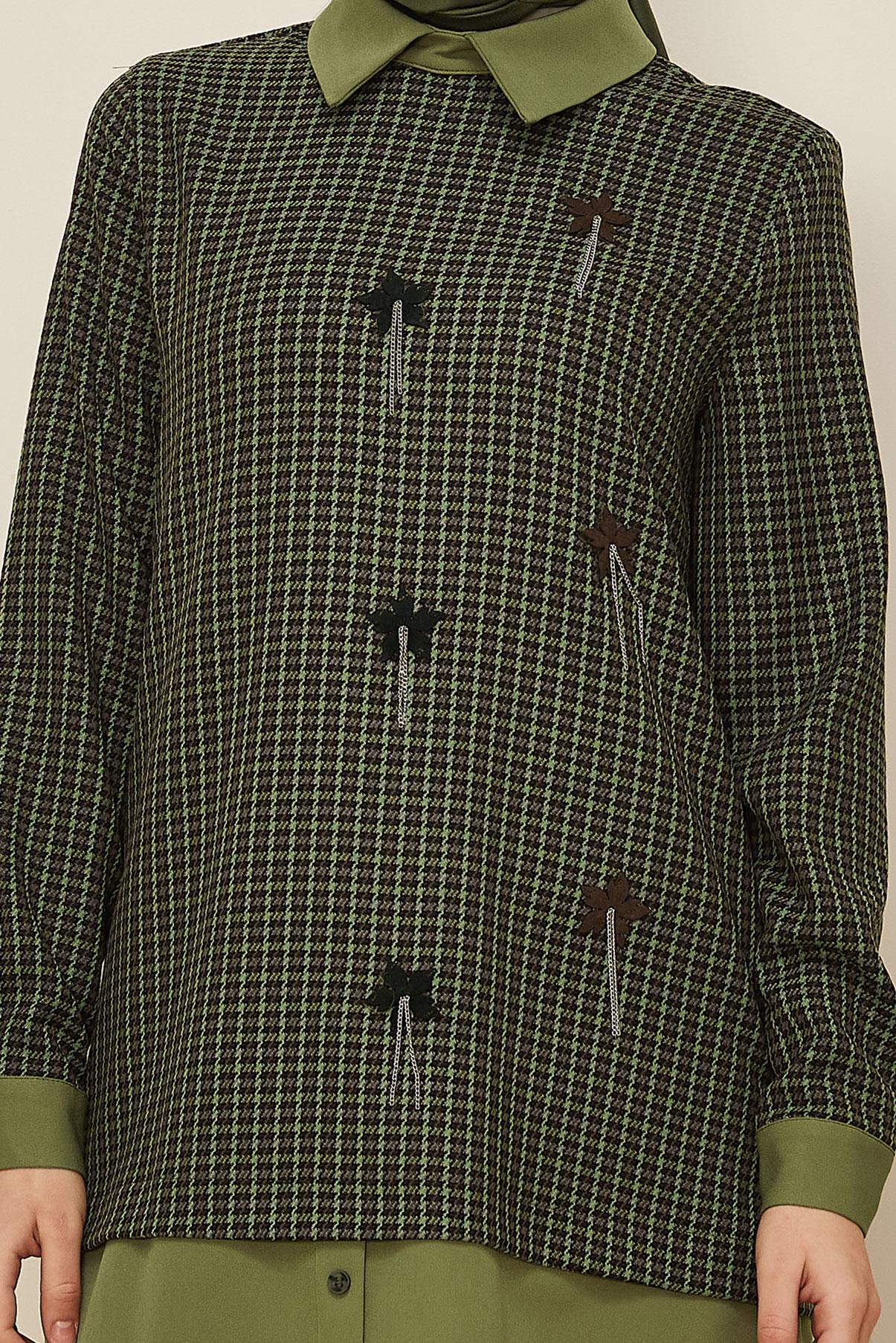 Hijab clothing GREEN PLAID PATTERNED TUNIC 45937-1