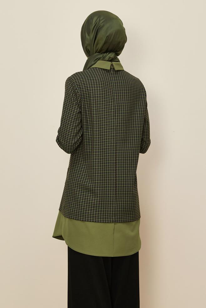 Hijab clothing GREEN PLAID PATTERNED TUNIC 45937-1 - ALVİNA