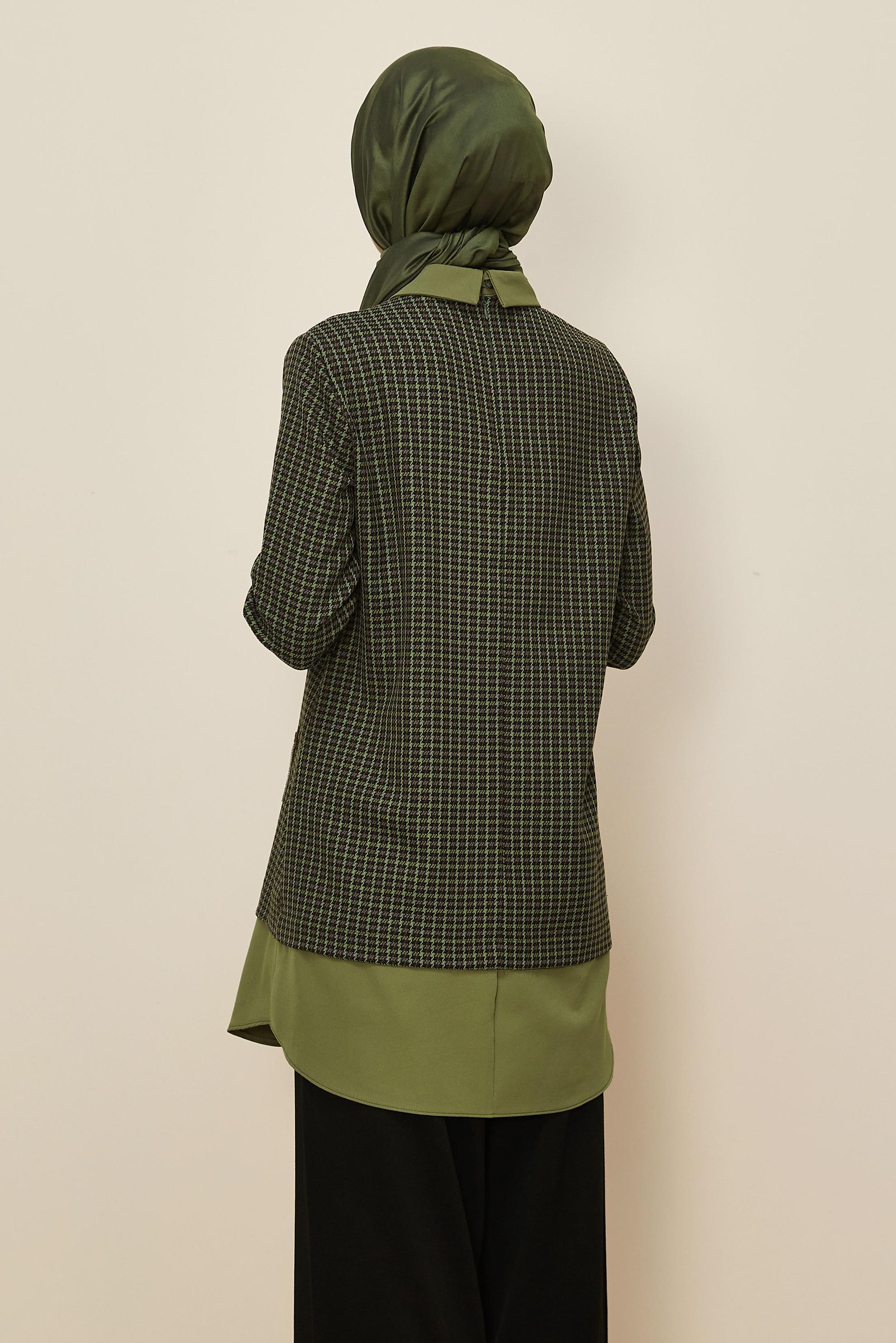 Hijab clothing GREEN PLAID PATTERNED TUNIC 45937-1