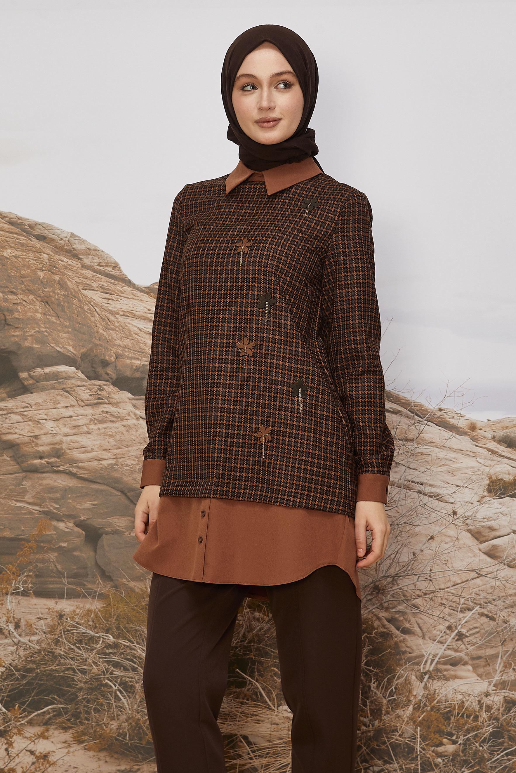 Tesettür giyim TABA EKOSE TUNİK 45937-1