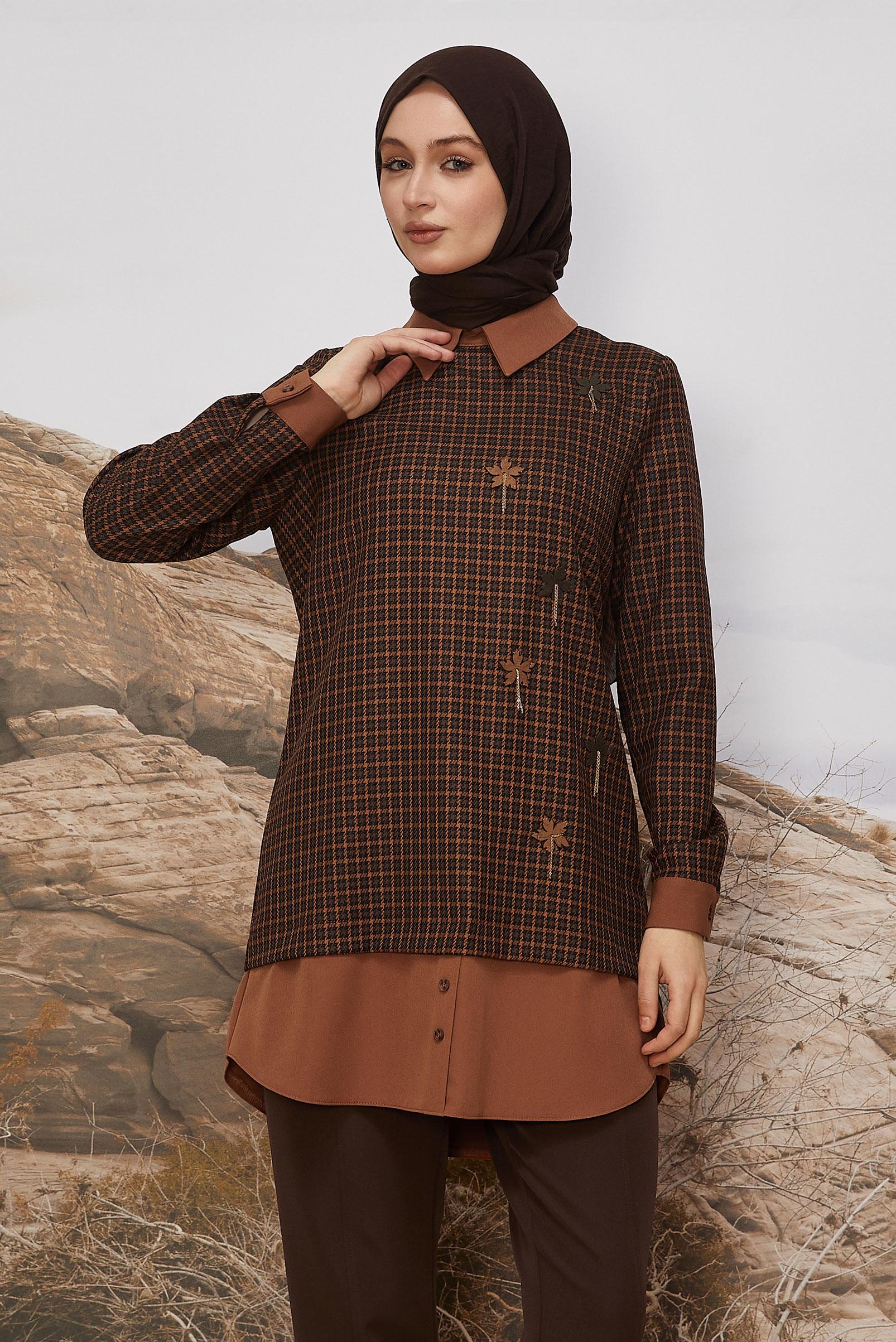 Tesettür giyim TABA EKOSE TUNİK 45937-1