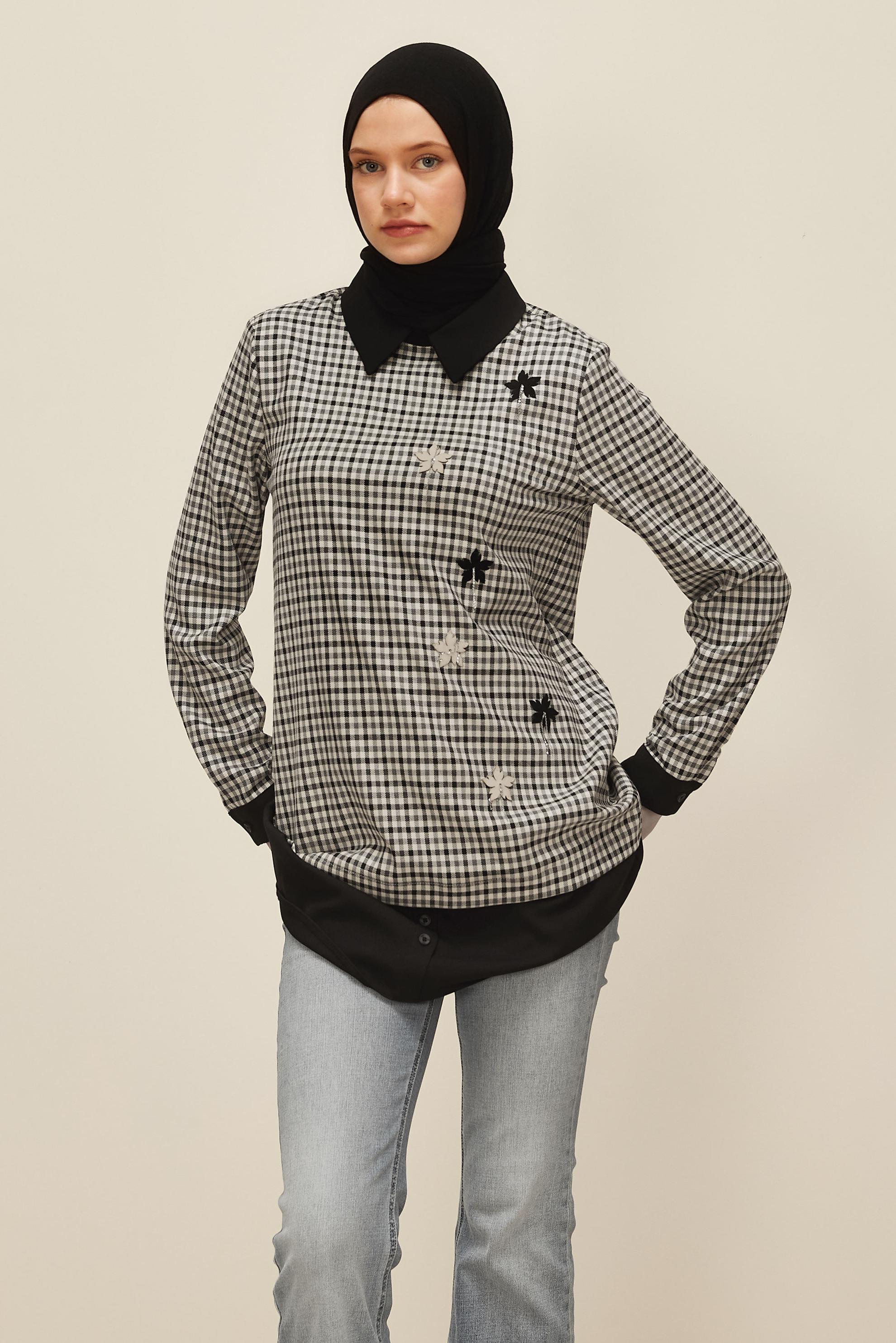 Tesettür giyim GRİ EKOSE TUNİK 45937