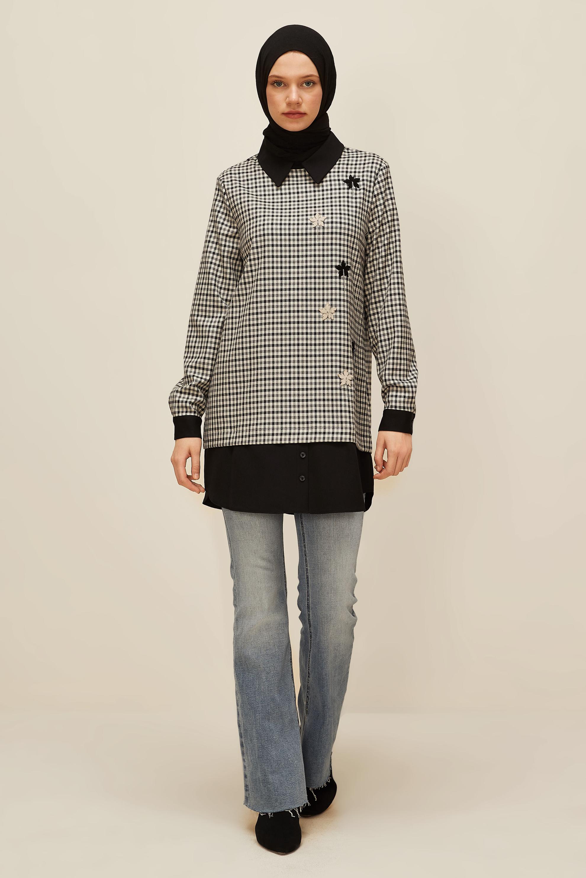 Tesettür giyim GRİ EKOSE TUNİK 45937