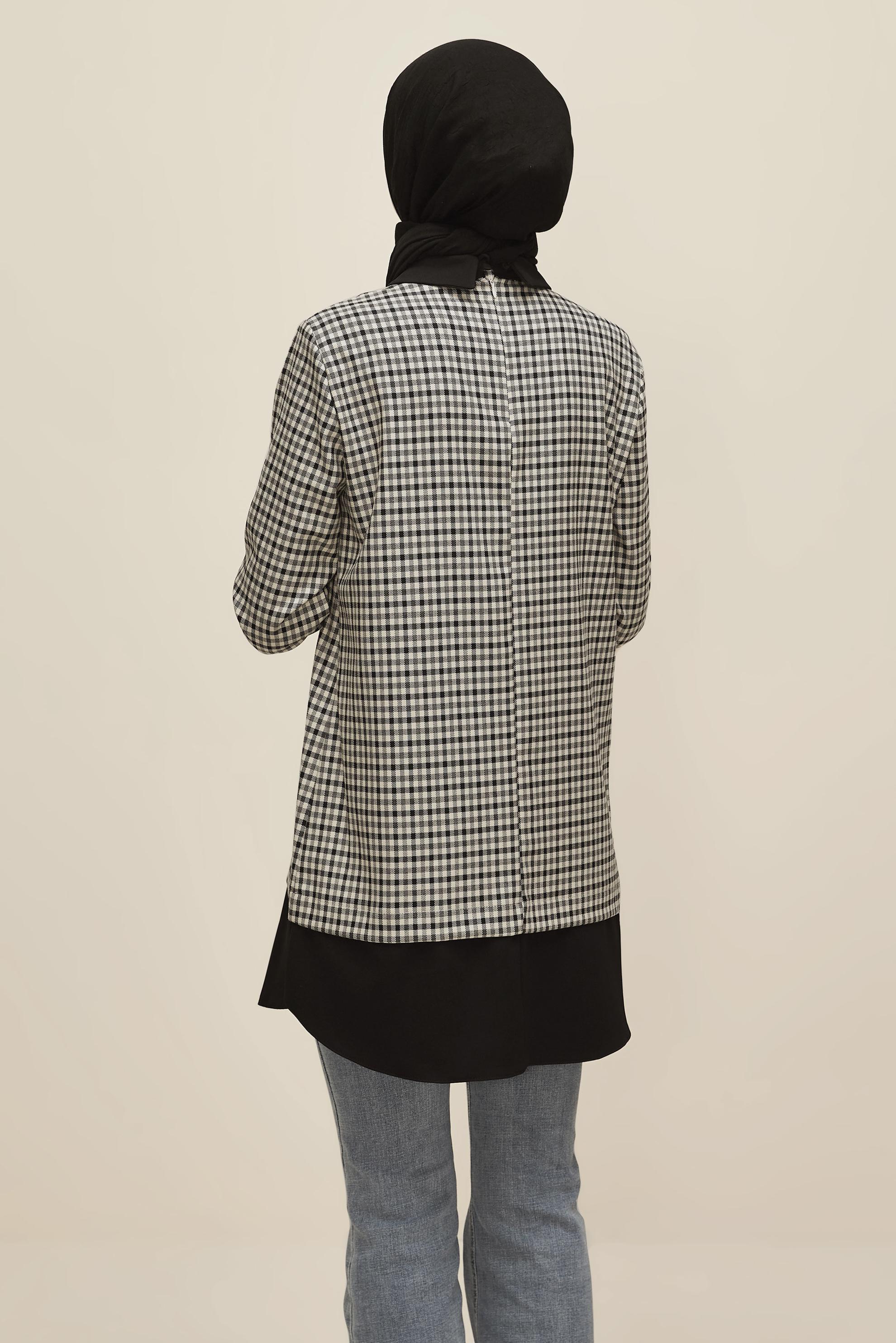 Tesettür giyim GRİ EKOSE TUNİK 45937