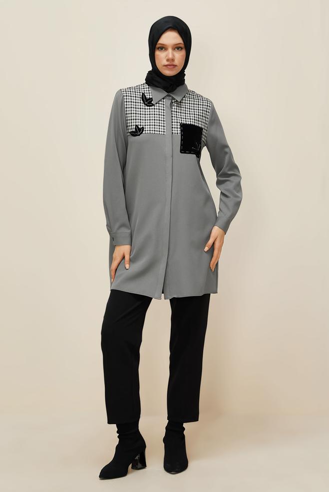 Tesettür giyim GRİ 45941 43961 TUNİK 38-46 TEK40 - ALVİNA