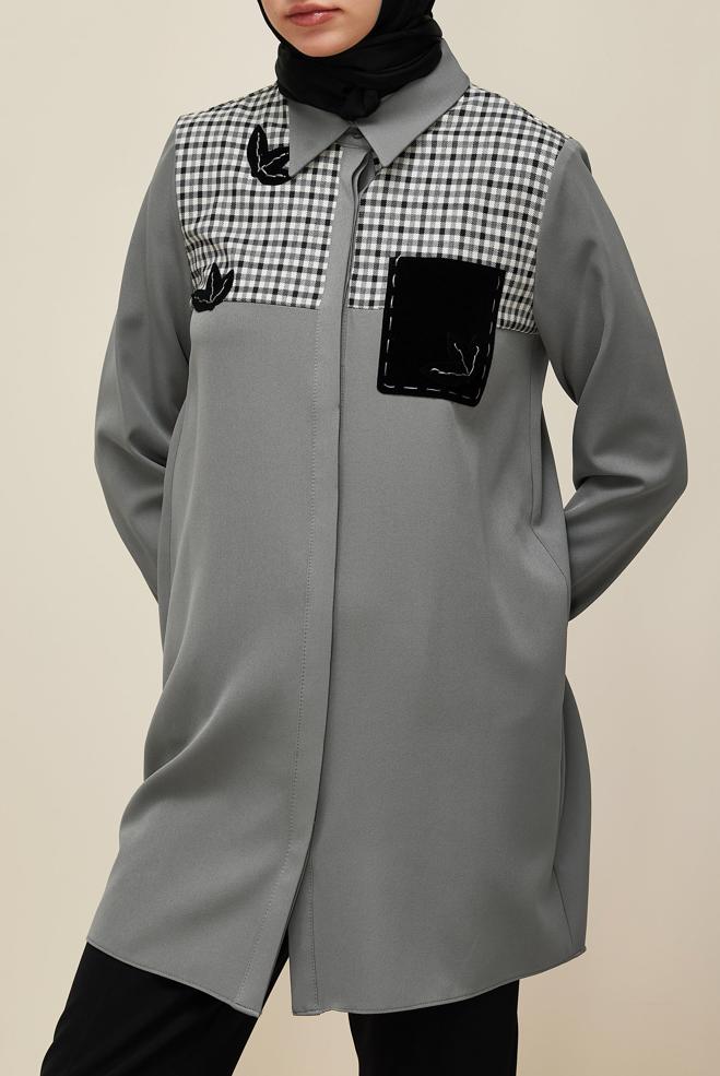 Tesettür giyim GRİ 45941 43961 TUNİK 38-46 TEK40 - ALVİNA