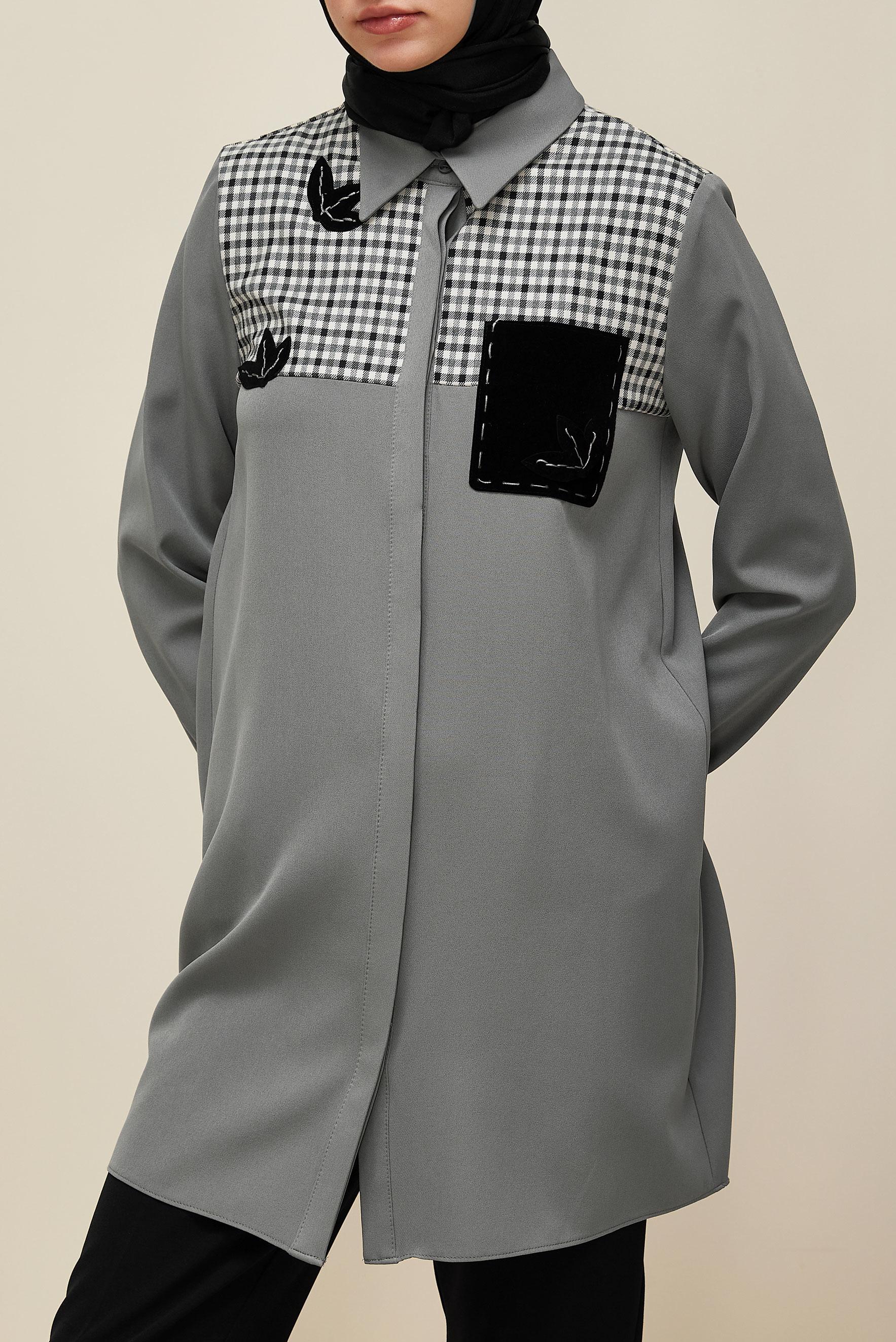 Tesettür giyim GRİ GÖMLEK YAKA TUNİK 45941