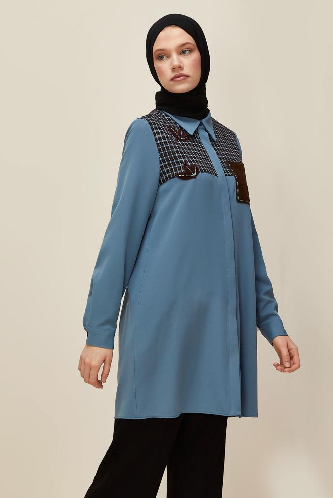 Vêtements hijab  TUNIQUE COL CHEMISE 45941 - ALVİNA
