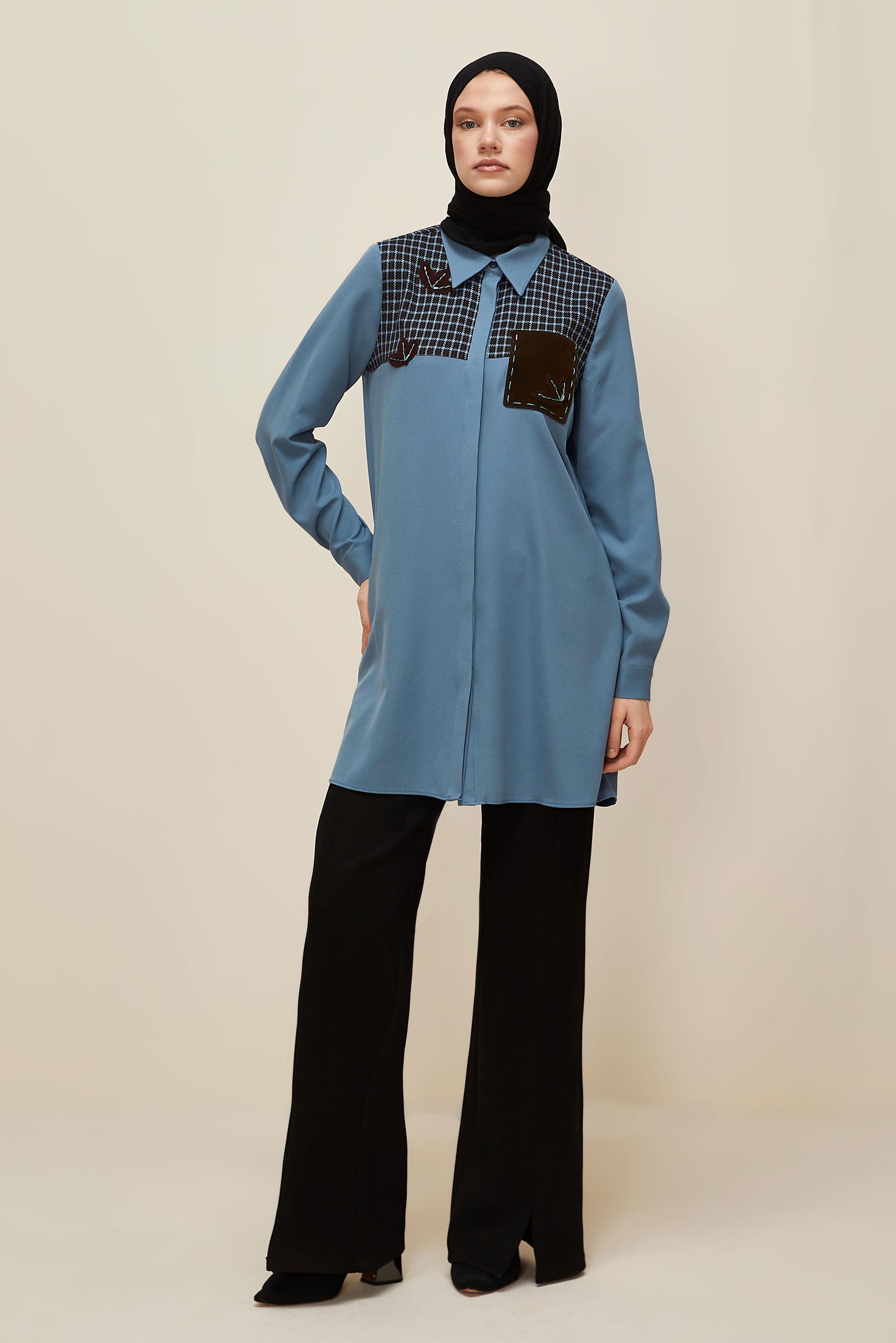 Vêtements hijab BLEU TUNIQUE COL CHEMISE 45941