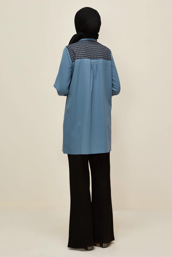 Vêtements hijab BLEU TUNIQUE COL CHEMISE 45941 - ALVİNA