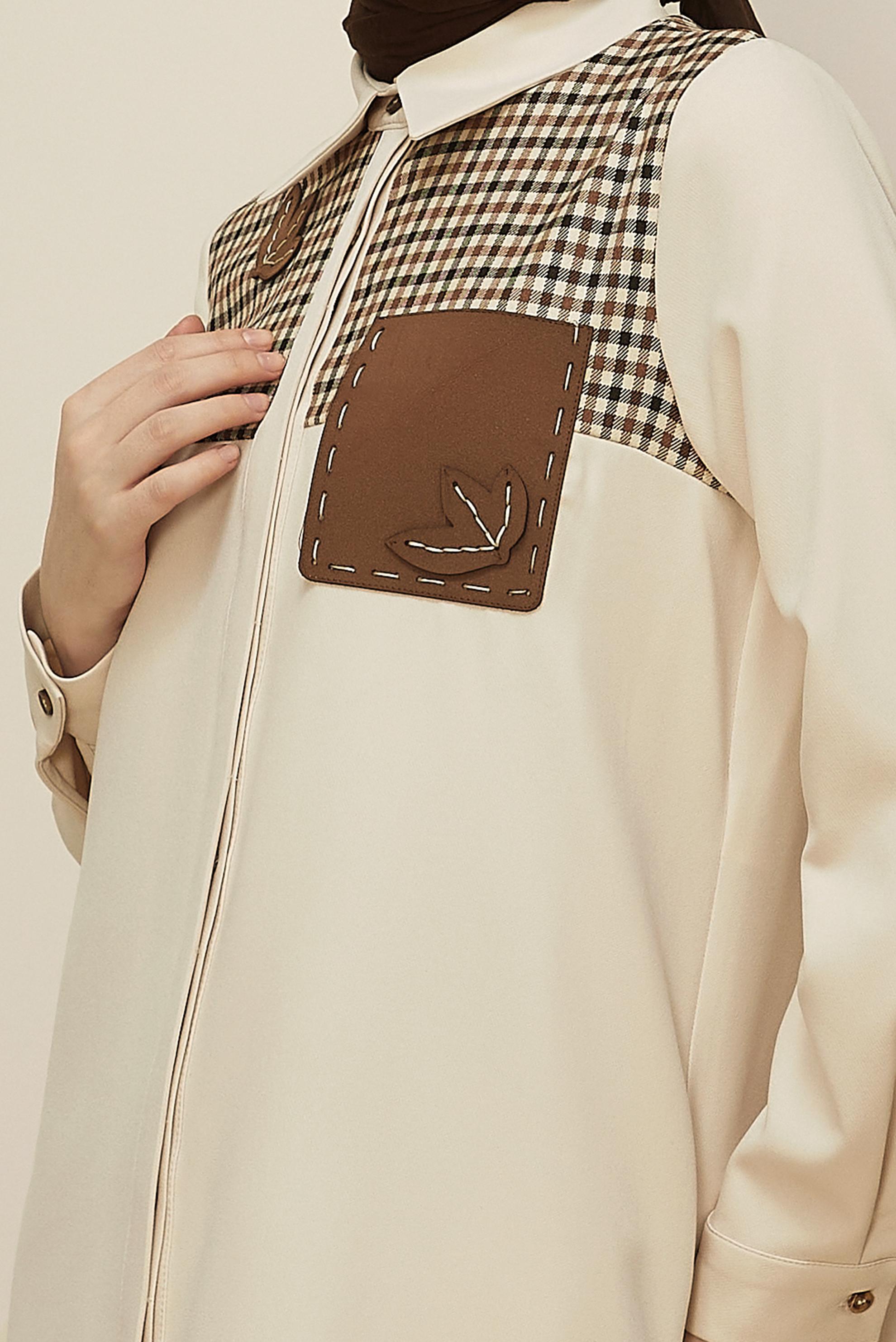 Tesettür giyim EKRU GÖMLEK YAKA TUNİK 45941