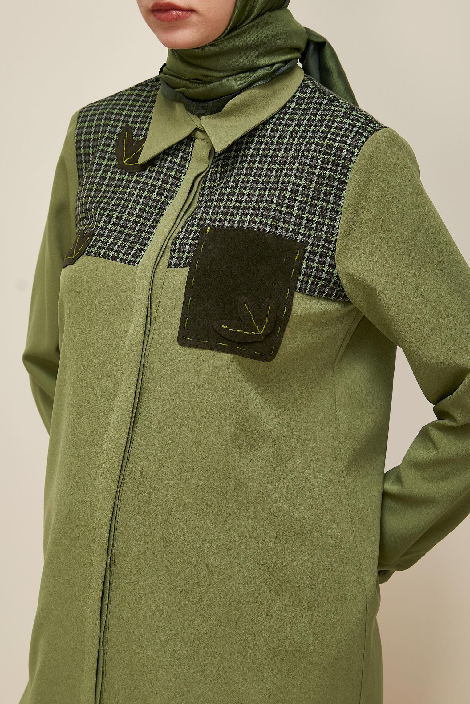 Tesettür giyim YEŞİL GÖMLEK YAKA TUNİK 45941