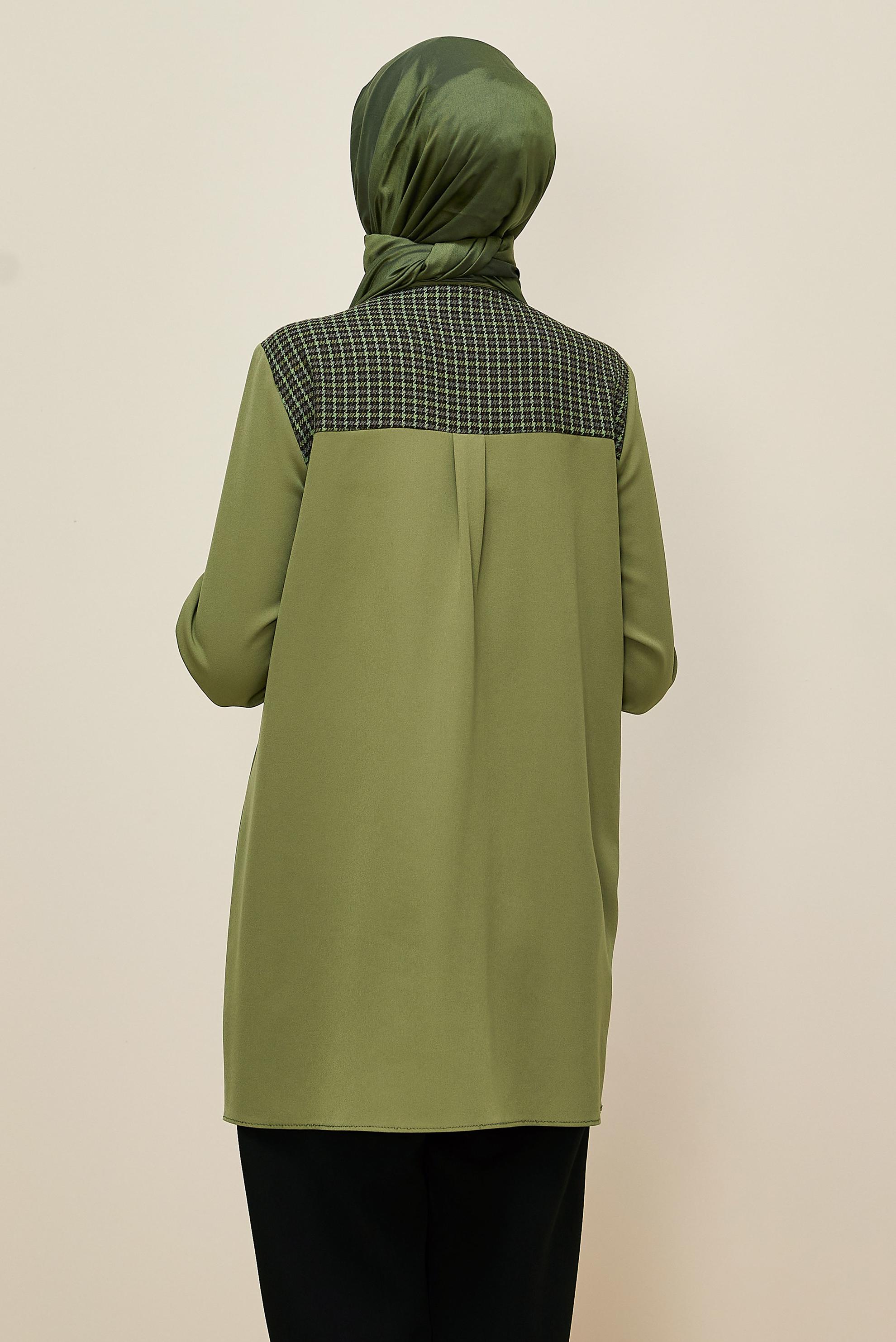 Tesettür giyim YEŞİL GÖMLEK YAKA TUNİK 45941