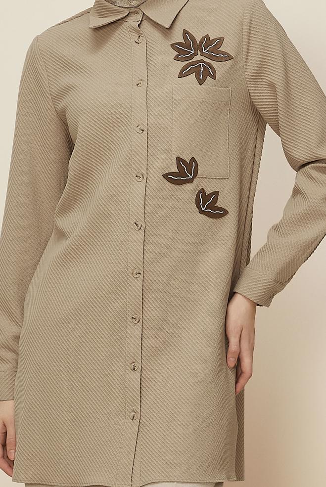 Tesettür giyim BEJ GÖMLEK YAKA TUNİK 45943 - ALVİNA