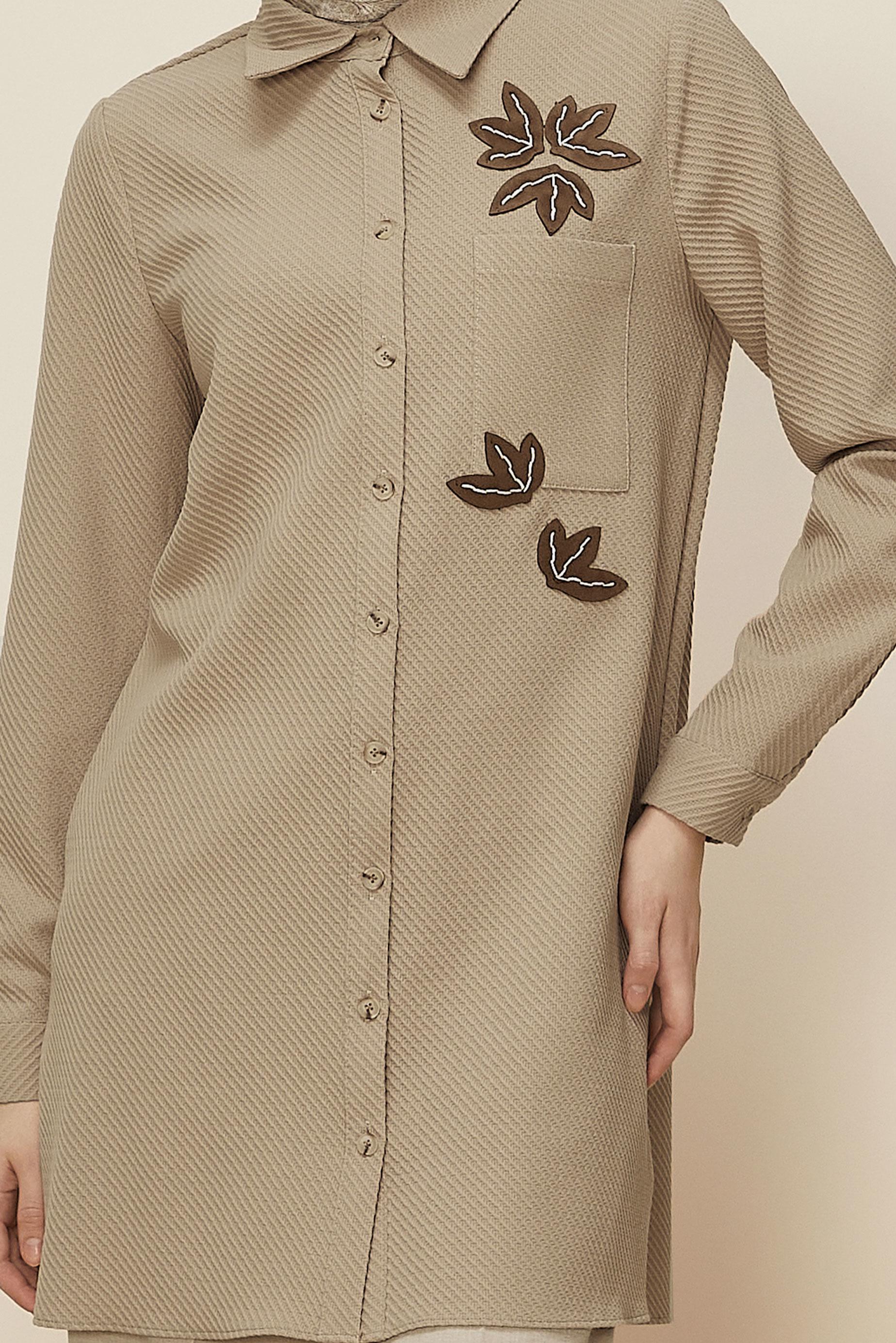 Tesettür giyim BEJ GÖMLEK YAKA TUNİK 45943