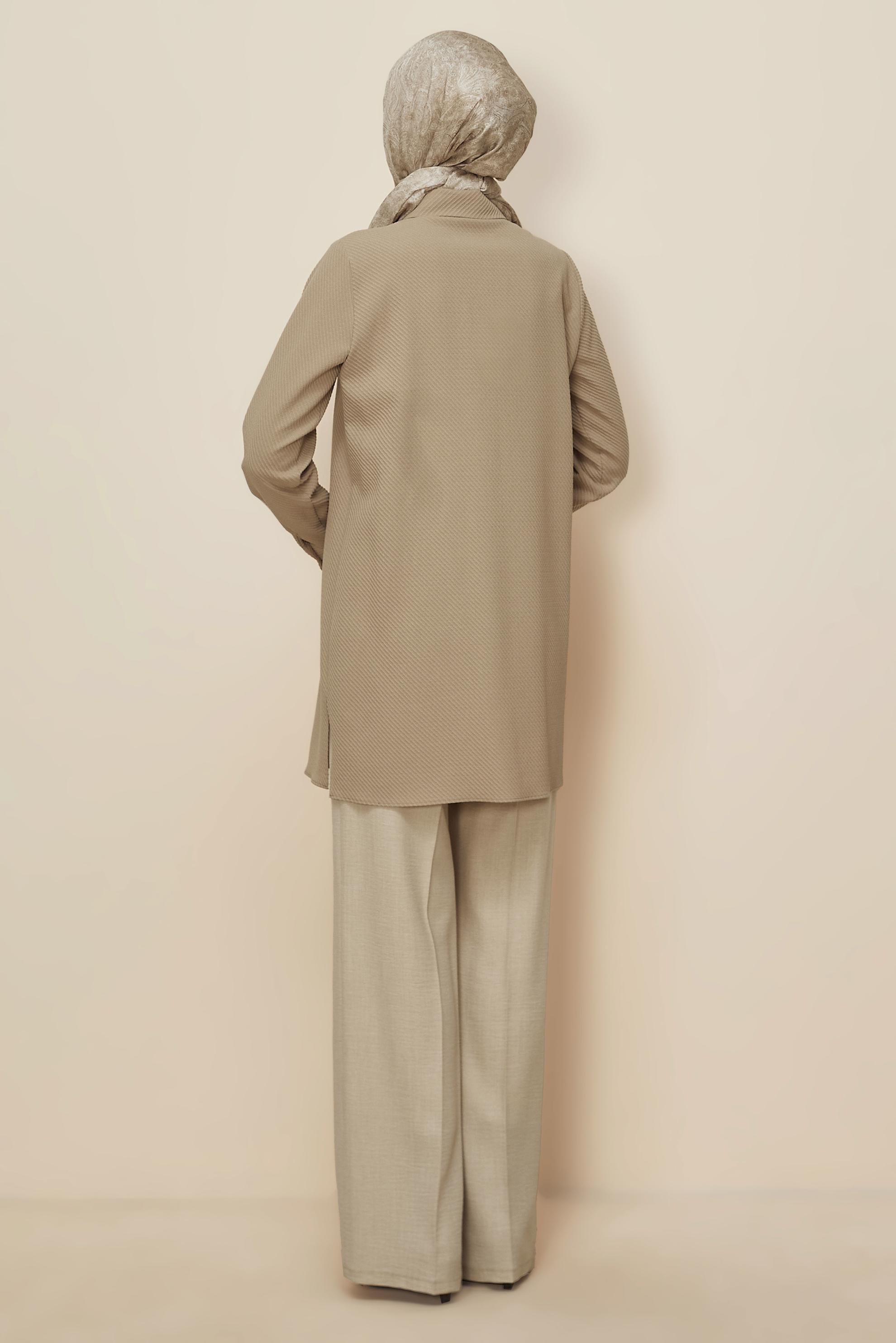 Tesettür giyim BEJ GÖMLEK YAKA TUNİK 45943