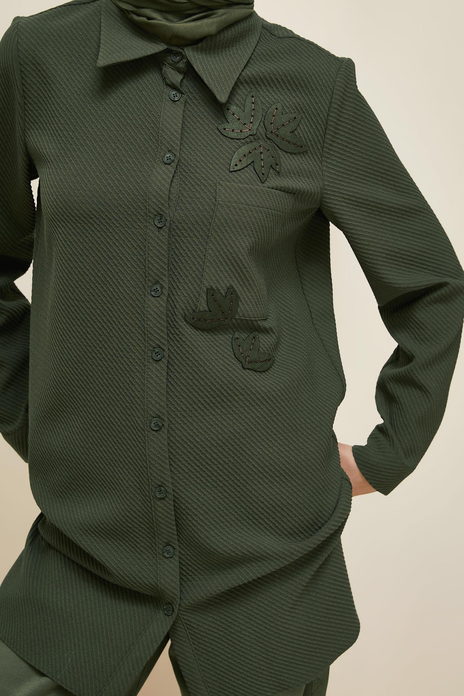 Tesettür giyim HAKİ GÖMLEK YAKA TUNİK 45943