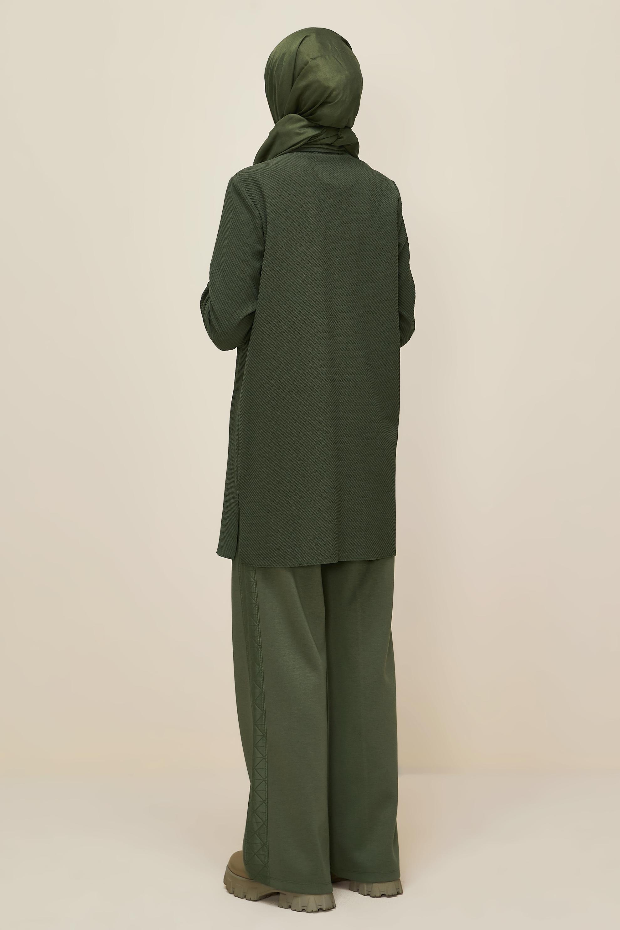 Tesettür giyim HAKİ GÖMLEK YAKA TUNİK 45943