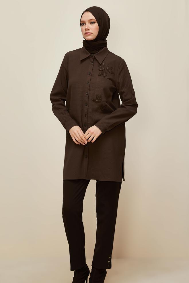 Tesettür giyim KAHVE 45943 17707 TUNİK 38-46 TEK 40 - ALVİNA