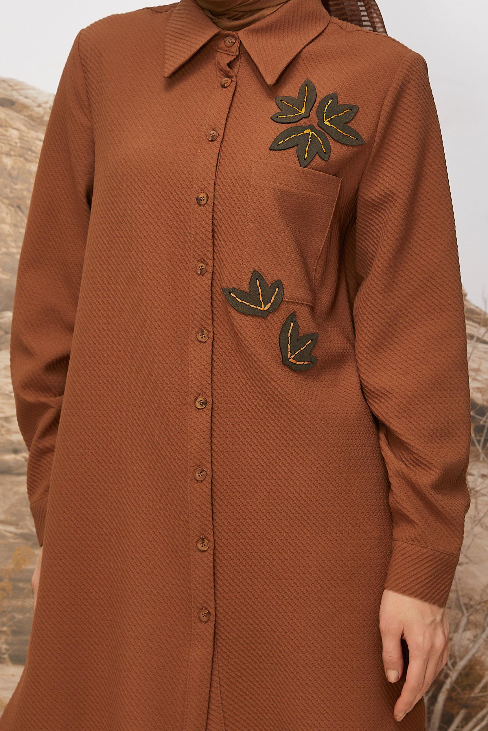 Tesettür giyim TURUNCU GÖMLEK YAKA TUNİK 45943