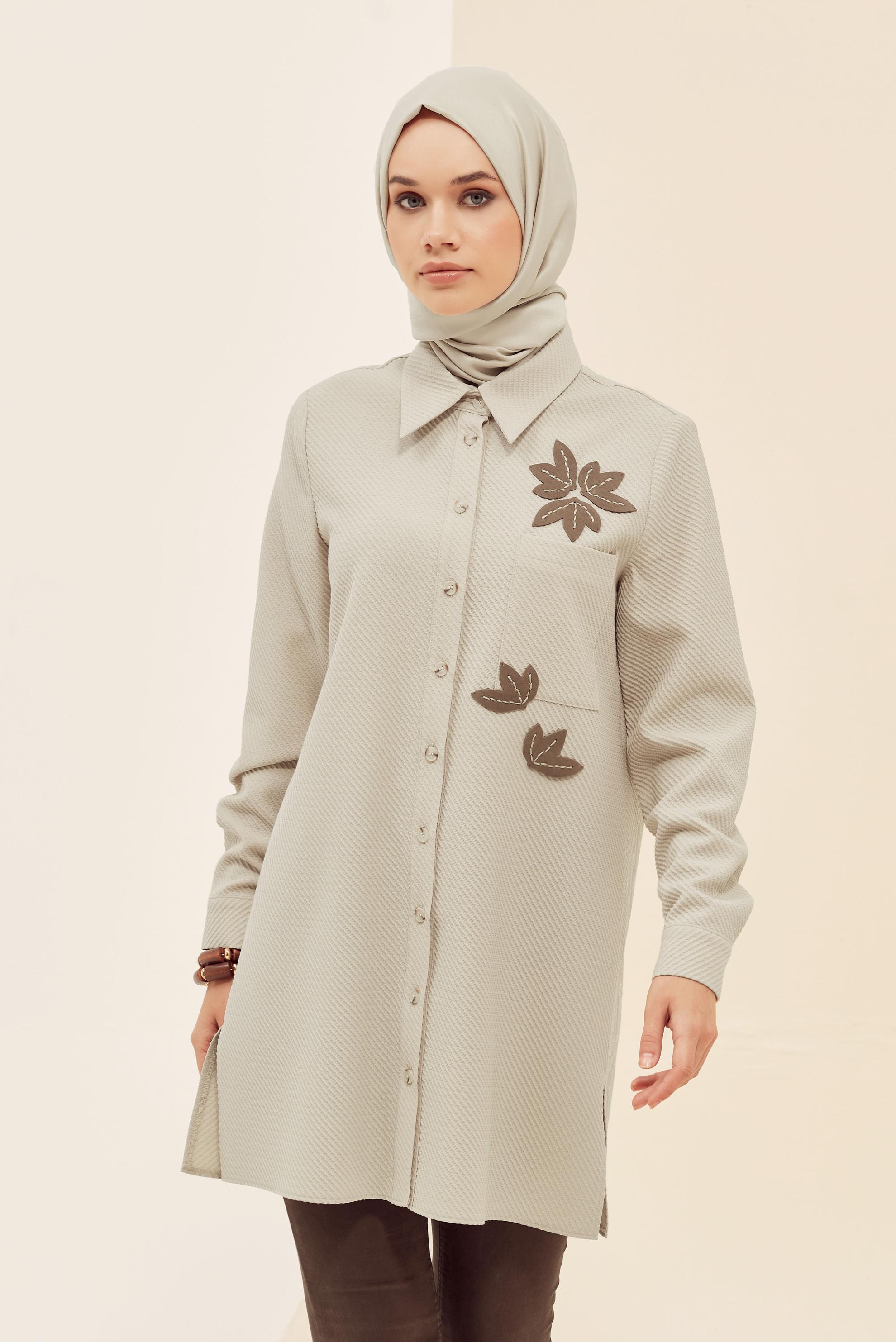 Vêtements hijab BEIGE TUNIQUE COL CHEMISE 45943