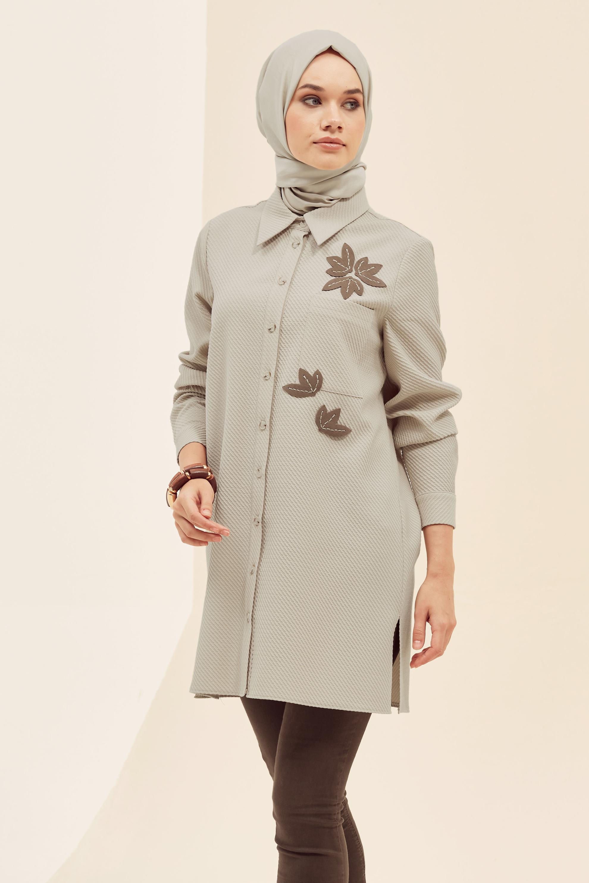 Vêtements hijab BEIGE TUNIQUE COL CHEMISE 45943