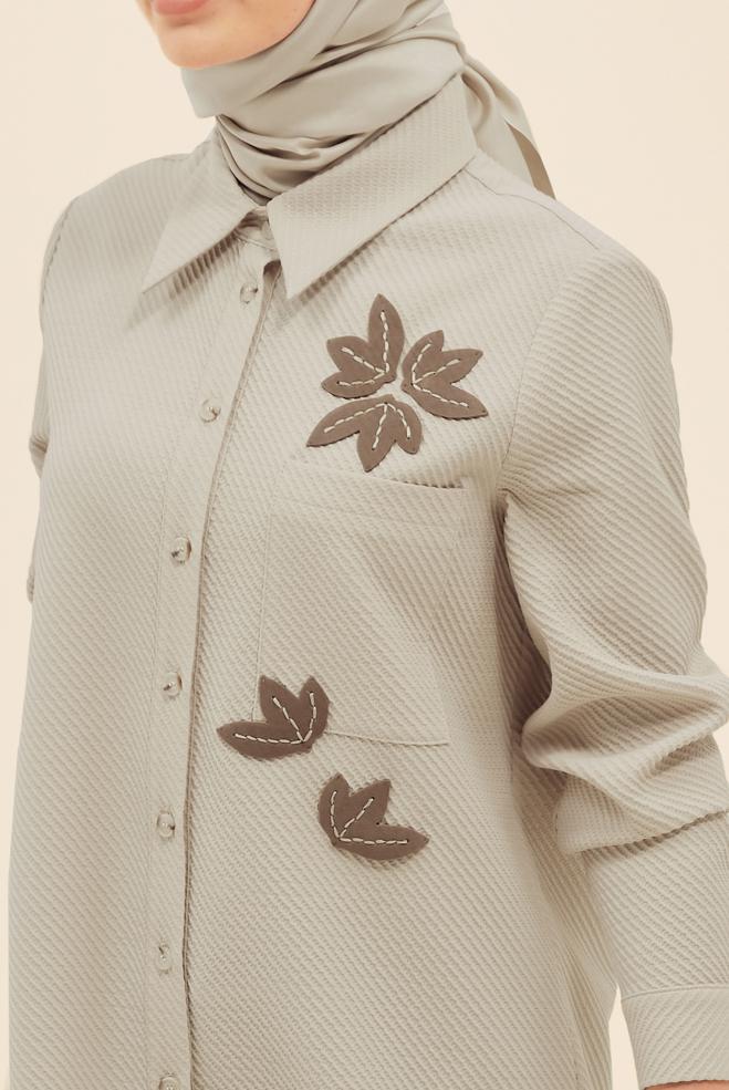 Vêtements hijab BEIGE TUNIQUE COL CHEMISE 45943 - ALVİNA