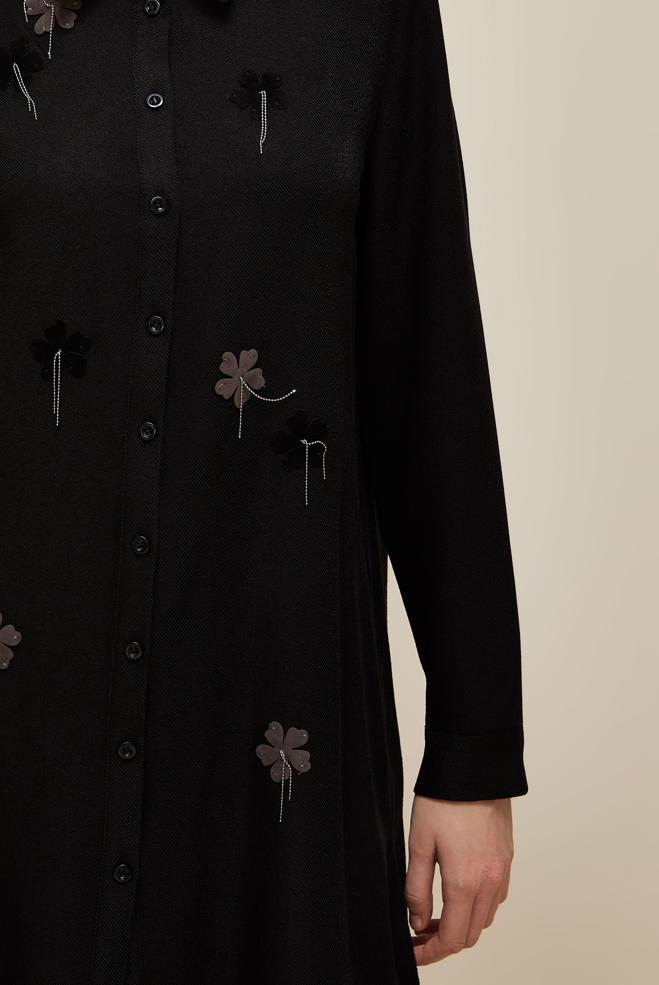 Vêtements hijab NOIR TUNIQUE DÉTAILLÉE DE FLEURS 45945 - ALVİNA