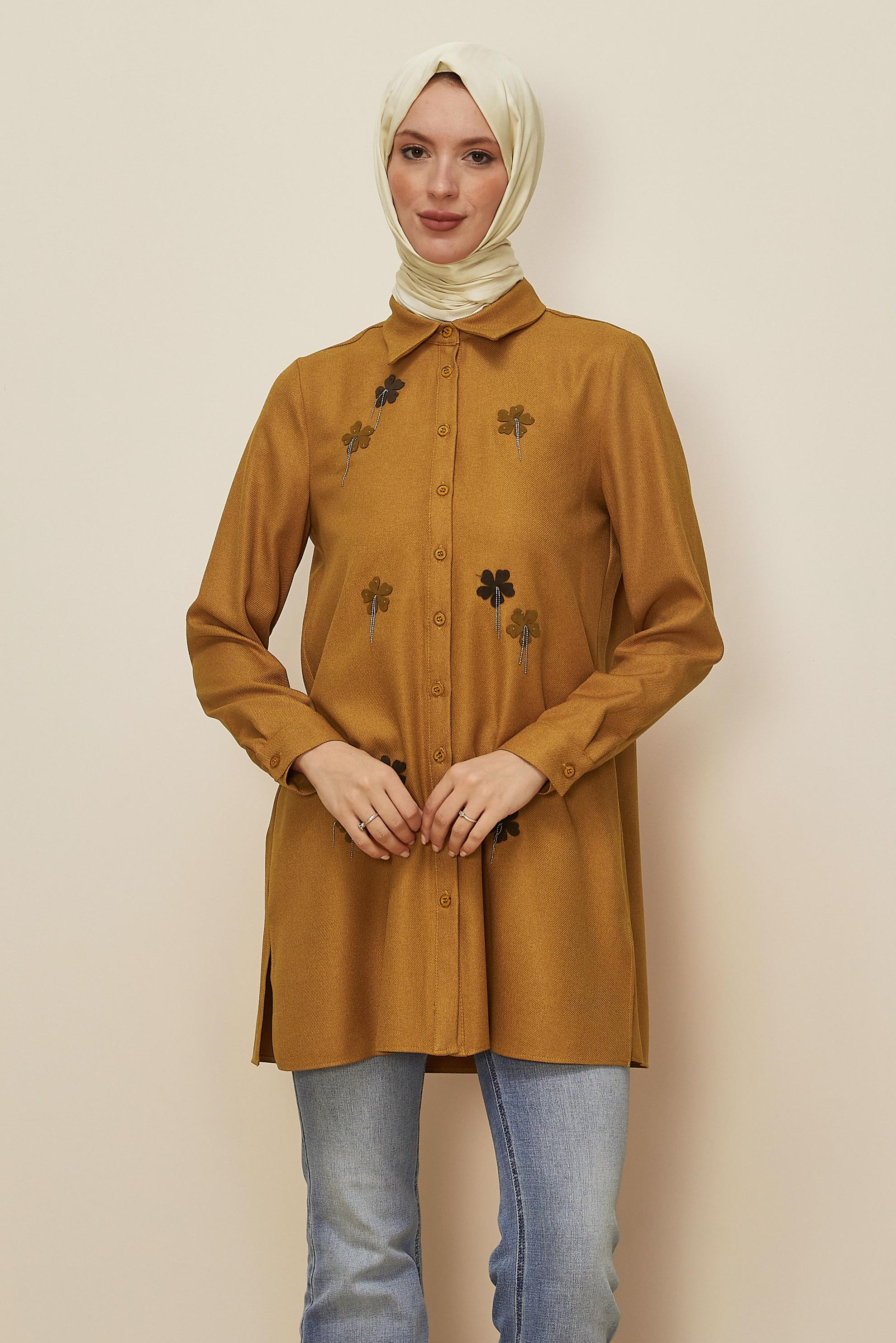 Tesettür giyim SARI ÇİÇEK DETAYLI TUNİK 45945