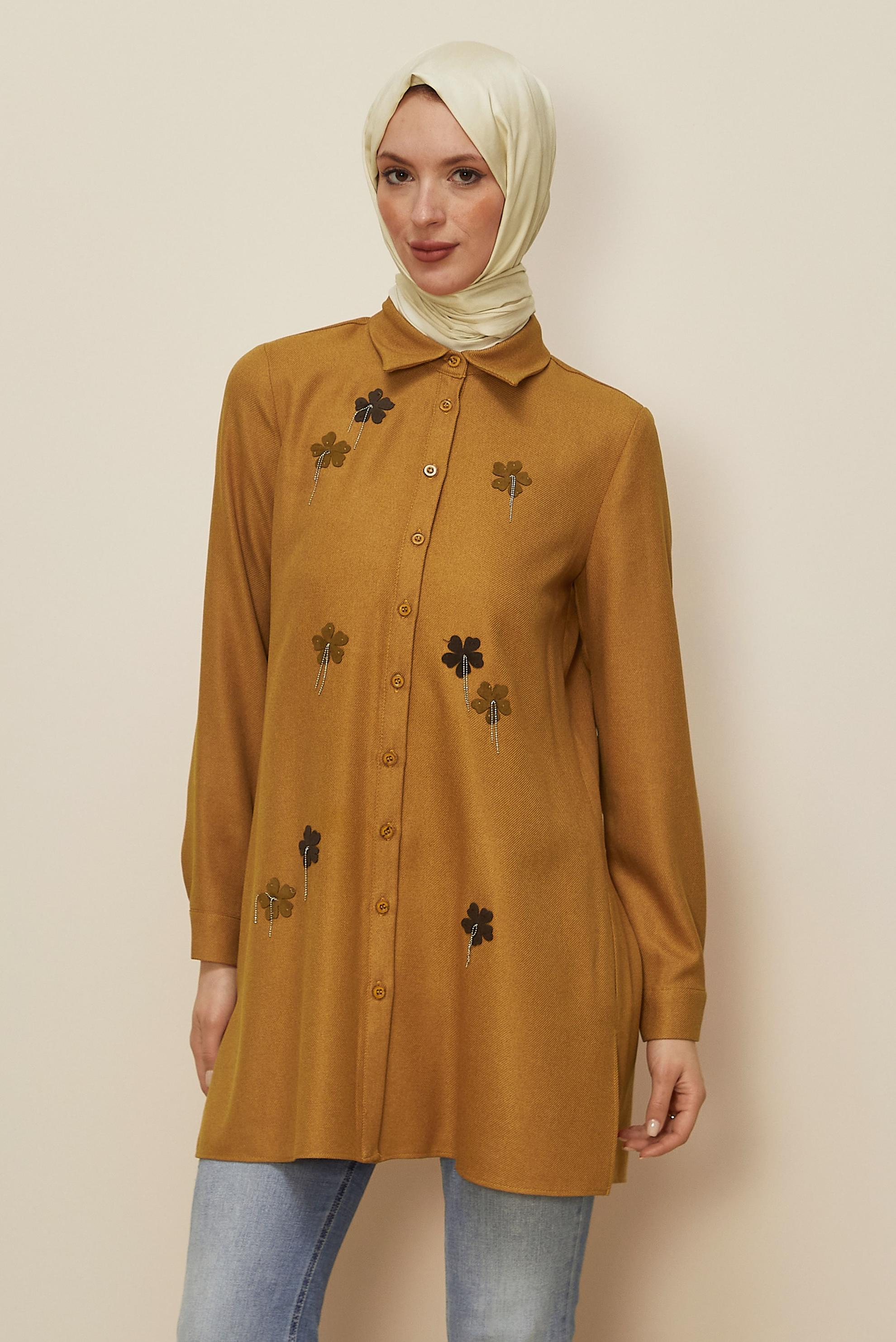 Tesettür giyim SARI ÇİÇEK DETAYLI TUNİK 45945