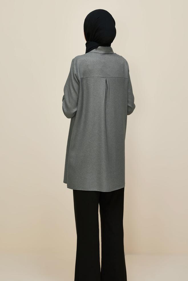 Vêtements hijab GRIS TUNIQUE DÉTAILLÉE DE FLEURS 45945 - ALVİNA