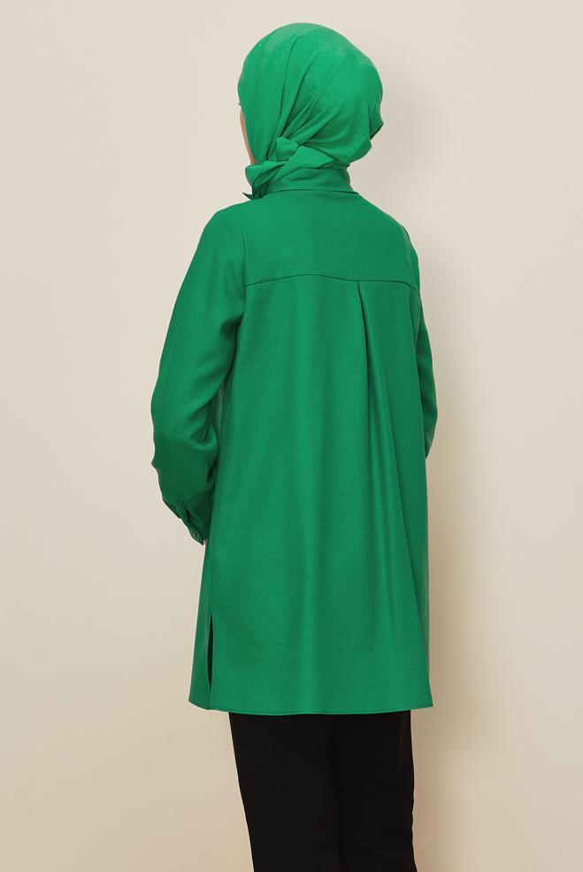 Tesettür giyim YEŞİL ÇİÇEK DETAYLI TUNİK 45945 - ALVİNA