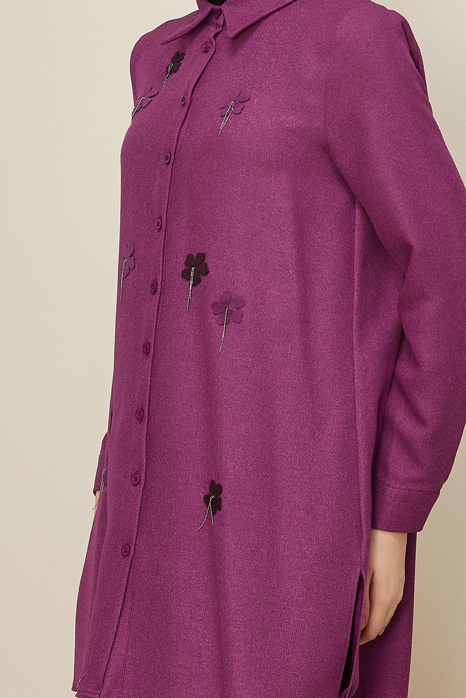 Tesettür giyim MOR ÇİÇEK DETAYLI TUNİK 45945