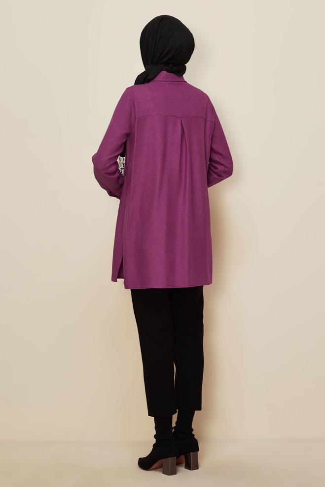 Tesettür giyim MOR ÇİÇEK DETAYLI TUNİK 45945 - ALVİNA