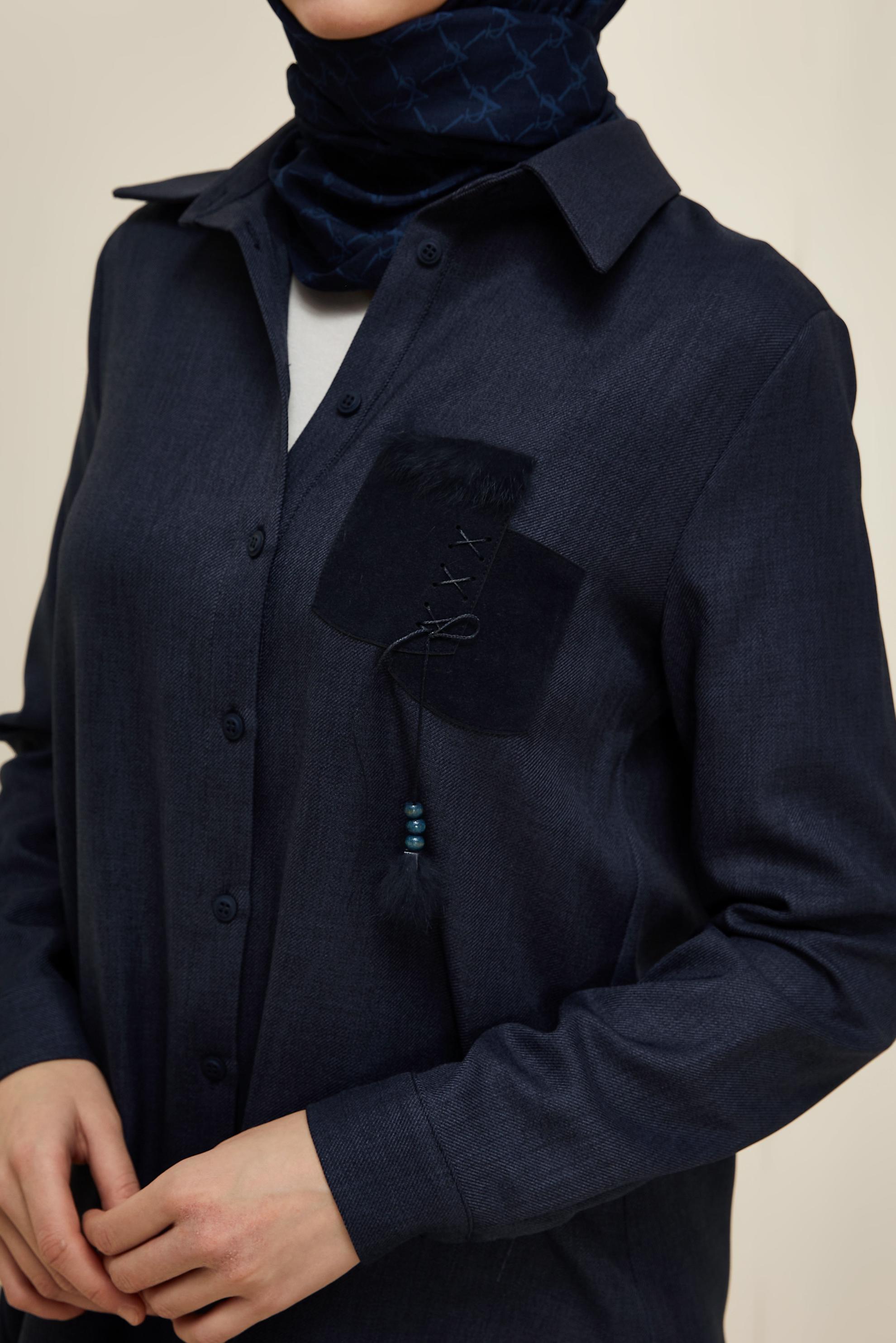 Tesettür giyim LACİVERT GÖMLEK YAKA TUNİK 45946