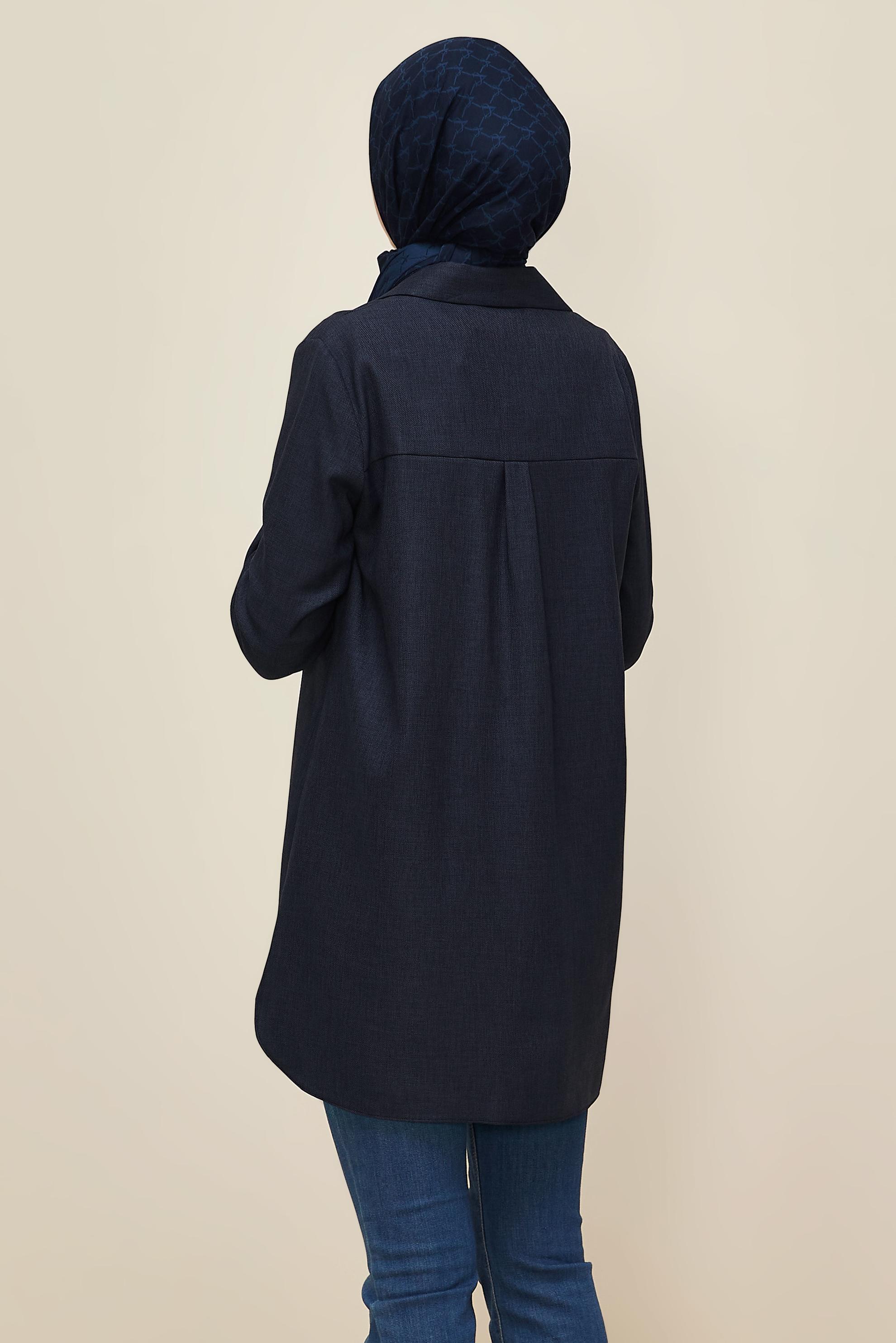 Tesettür giyim LACİVERT GÖMLEK YAKA TUNİK 45946
