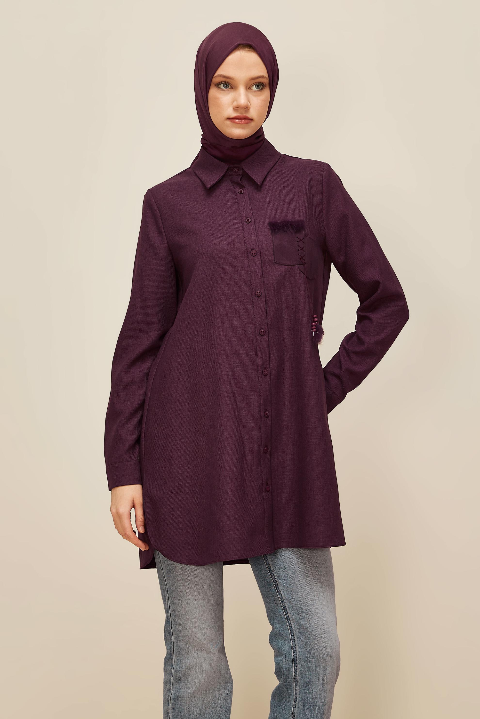 Tesettür giyim MÜRDÜM GÖMLEK YAKA TUNİK 45946
