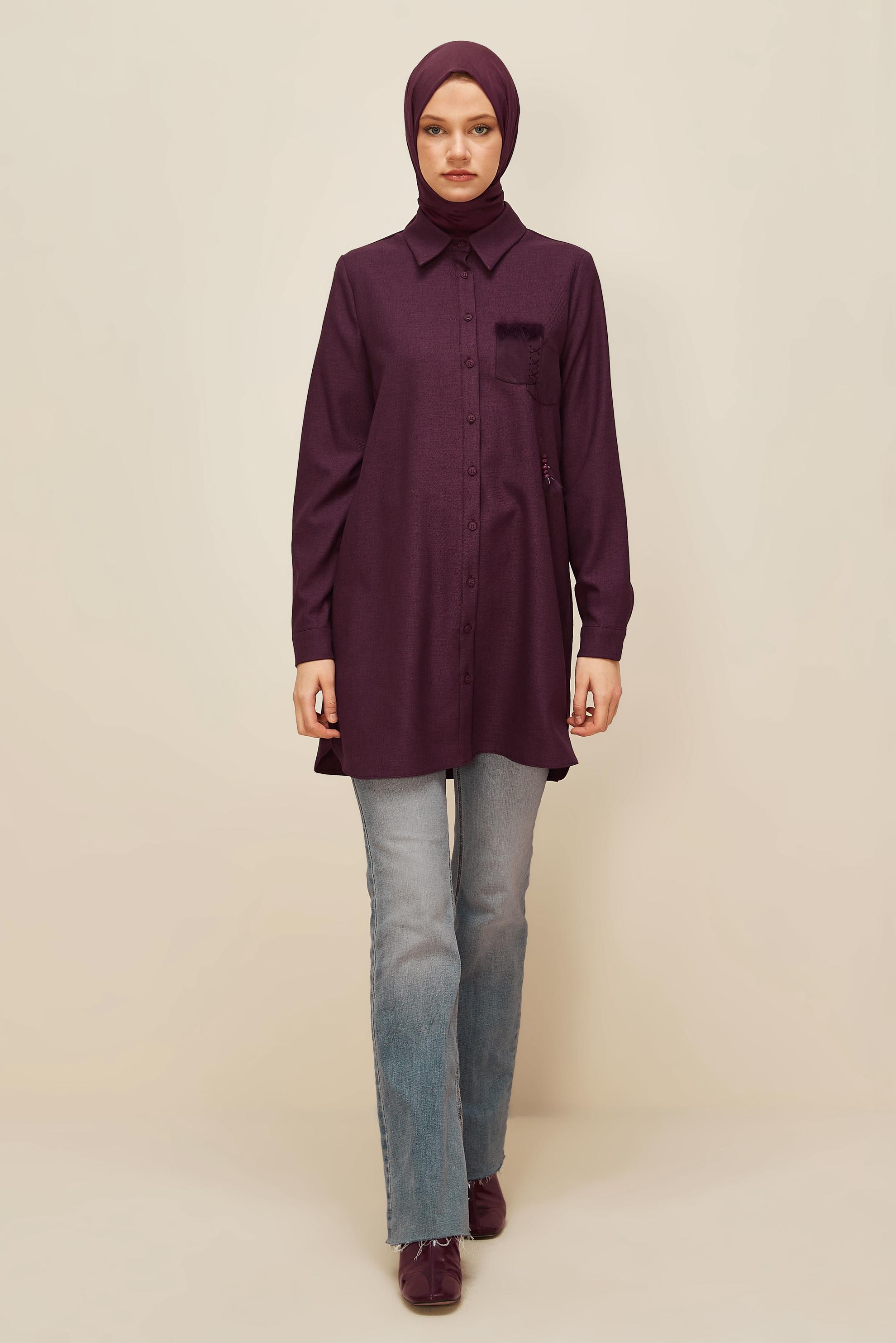 Tesettür giyim MÜRDÜM GÖMLEK YAKA TUNİK 45946