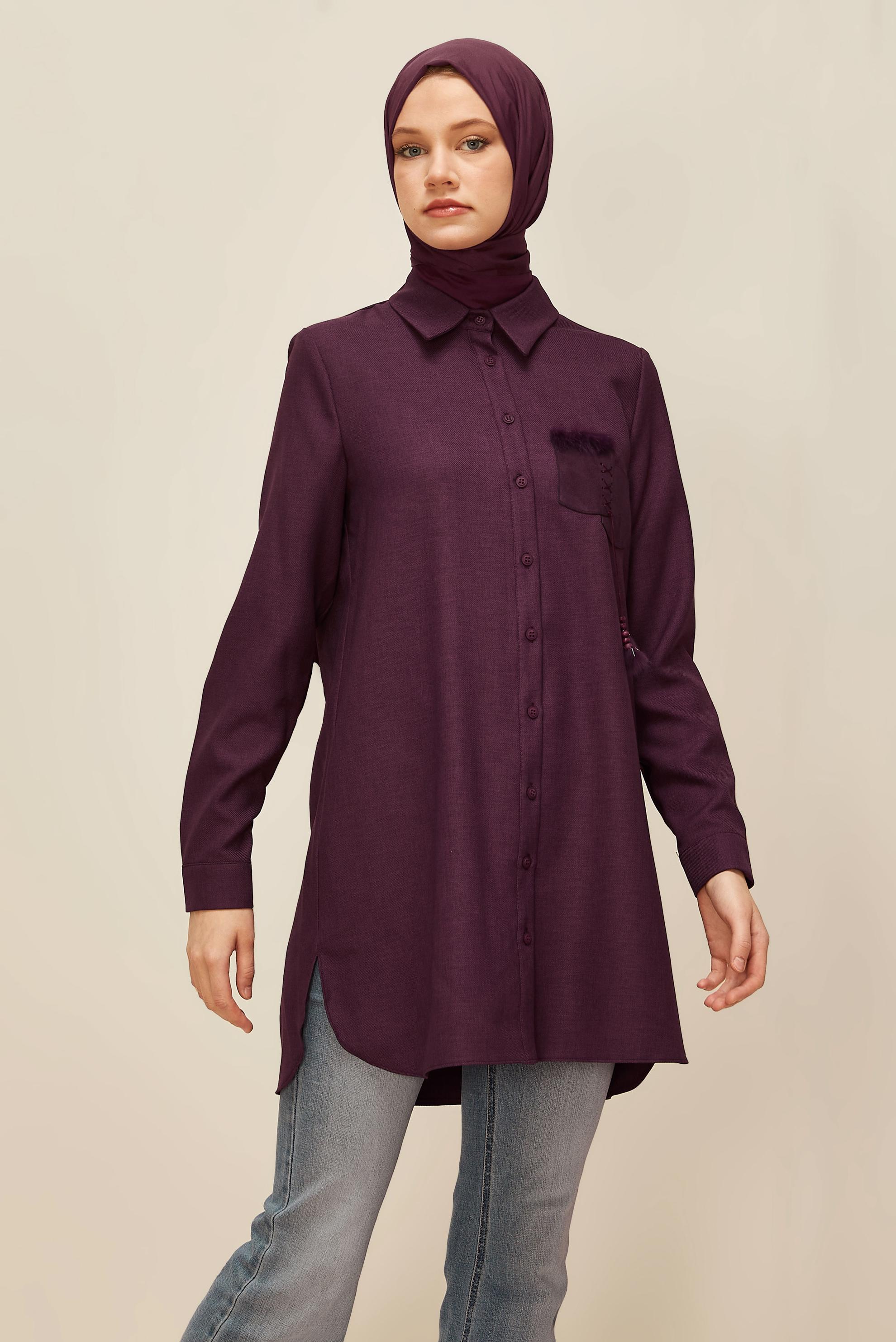 Tesettür giyim MÜRDÜM GÖMLEK YAKA TUNİK 45946