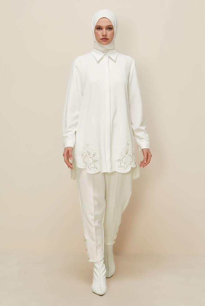 Tesettür giyim BEYAZ 45973 43961 TUNİK 40-48 TEK42 - ALVİNA