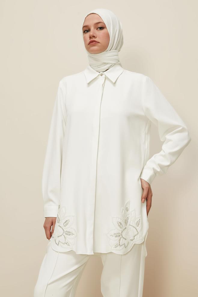 Tesettür giyim BEYAZ 45973 43961 TUNİK 40-48 TEK42 - ALVİNA
