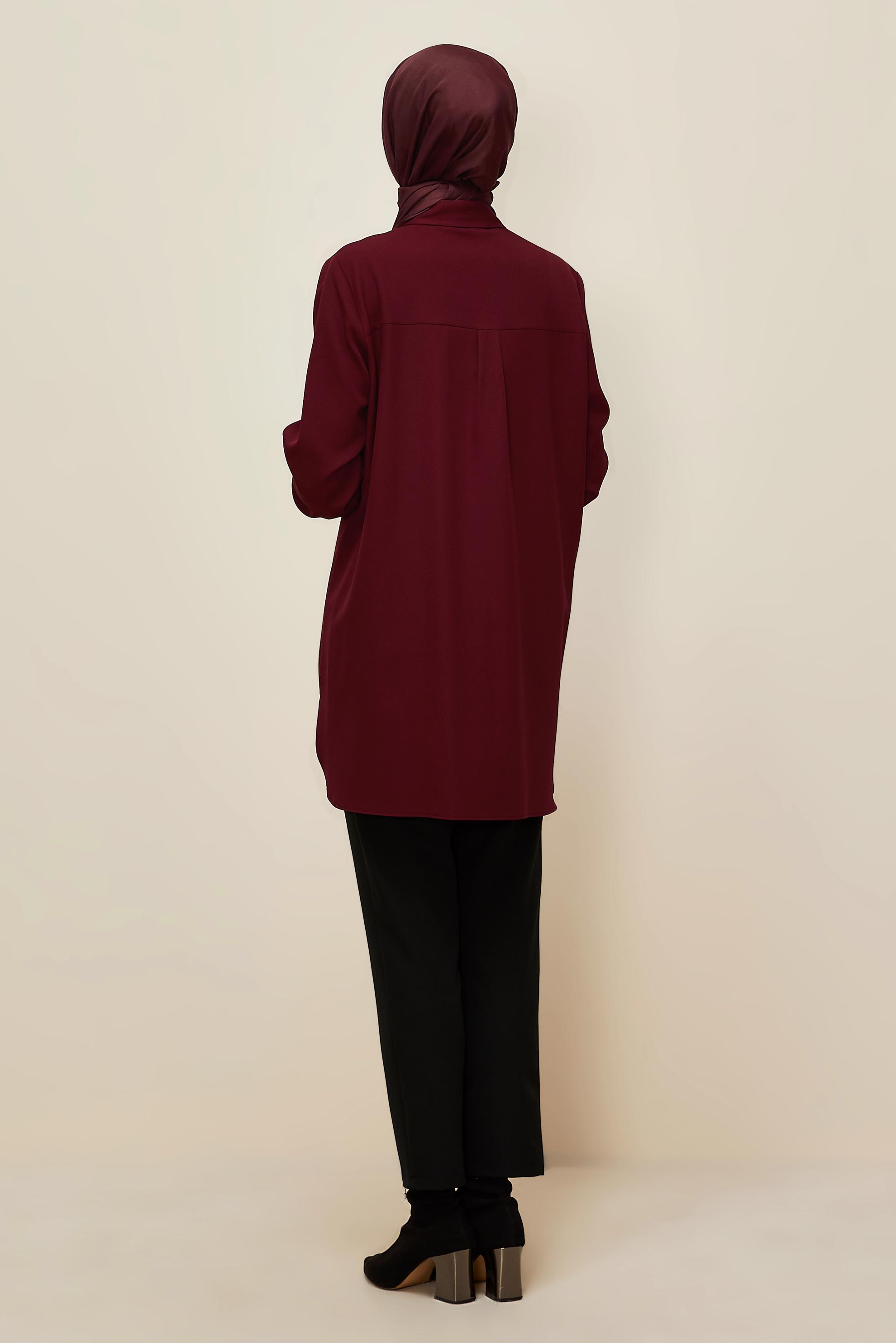 Hijab clothing CLARET RED SHIRT COLLAR TUNIC 45973