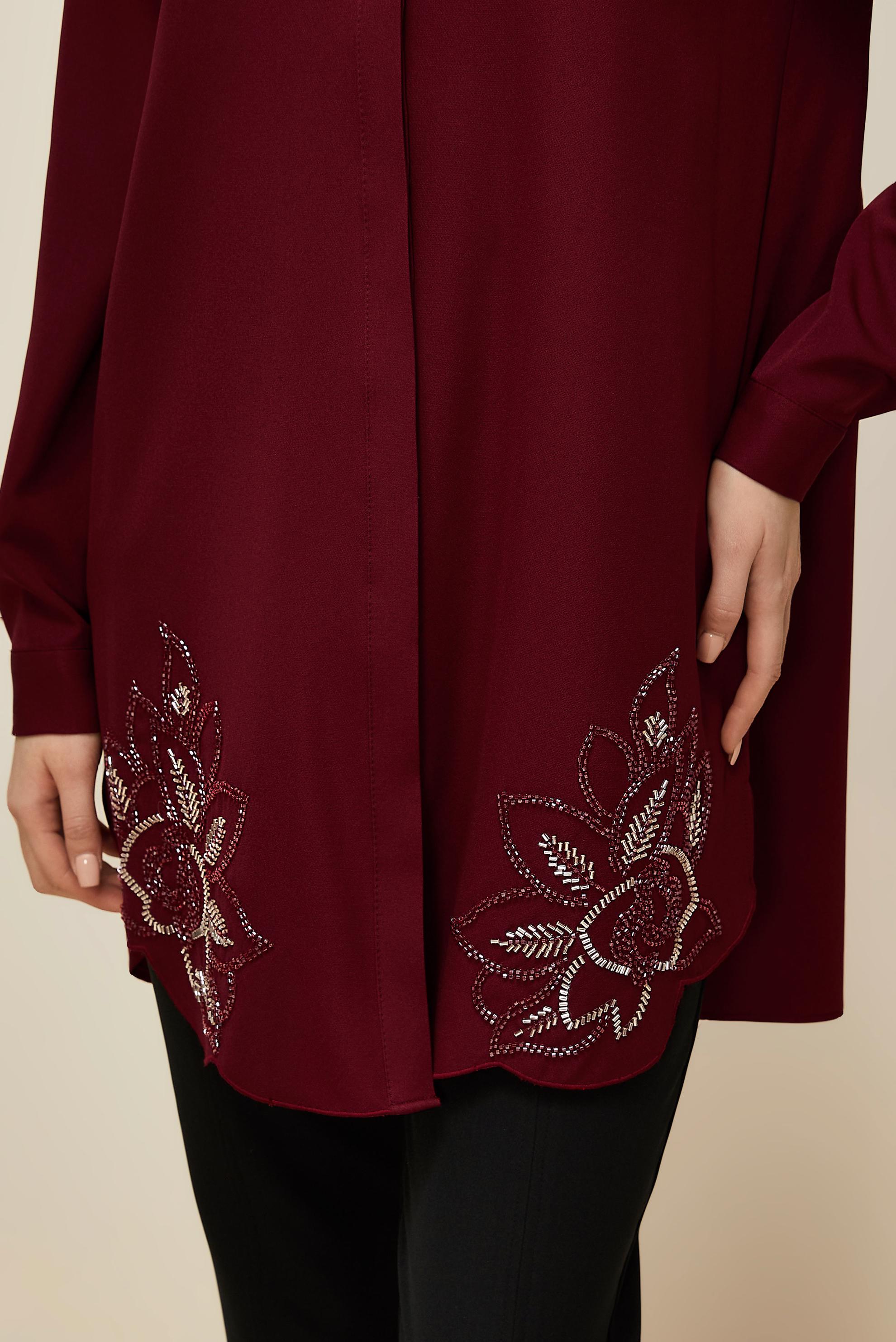 Hijab clothing CLARET RED SHIRT COLLAR TUNIC 45973