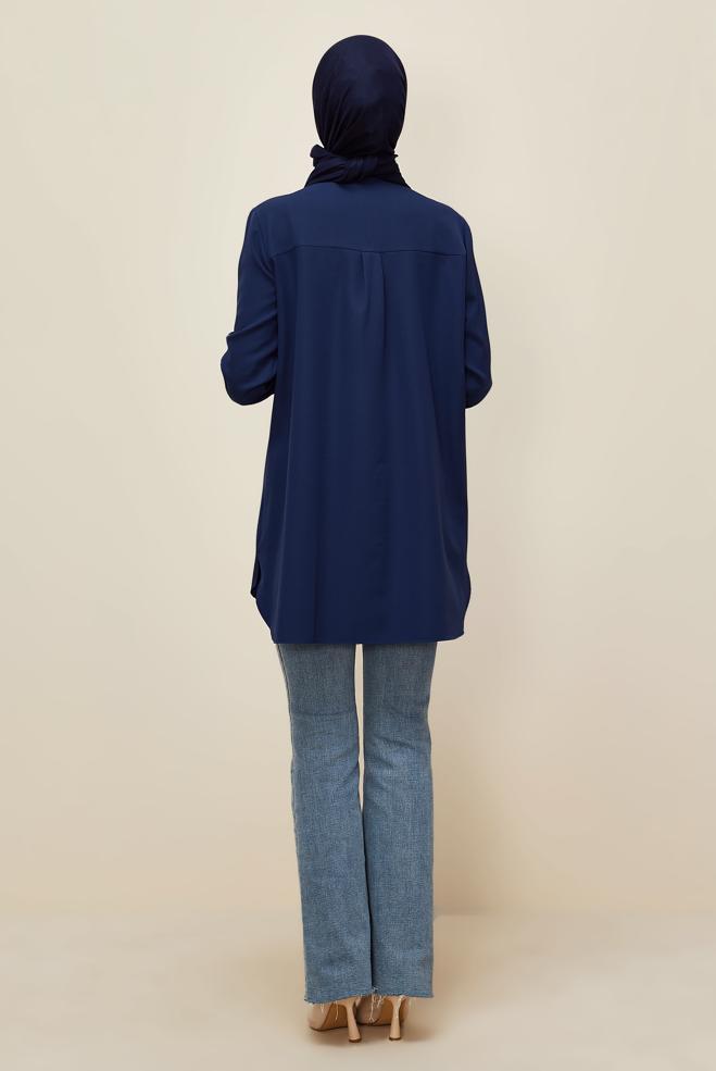 Hijab clothing NAVY BLUE SHIRT COLLAR TUNIC 45973 - ALVİNA
