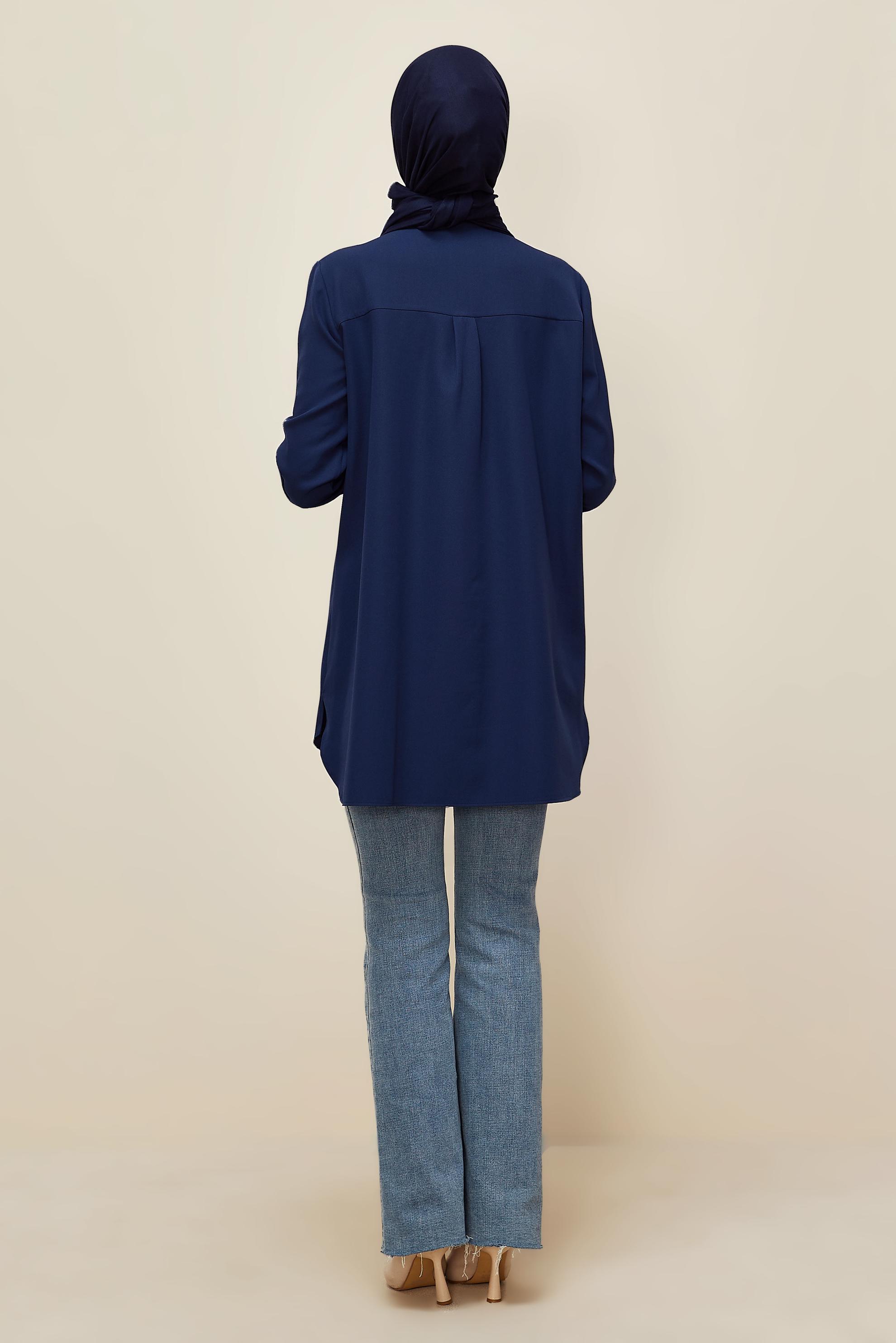 Hijab clothing NAVY BLUE SHIRT COLLAR TUNIC 45973