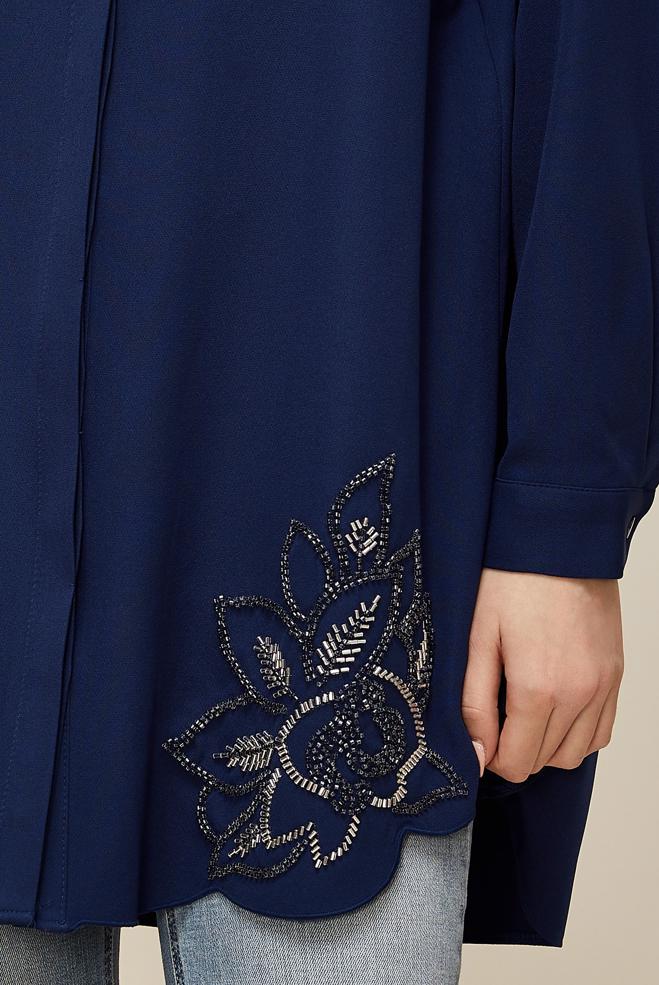 Hijab clothing NAVY BLUE SHIRT COLLAR TUNIC 45973 - ALVİNA