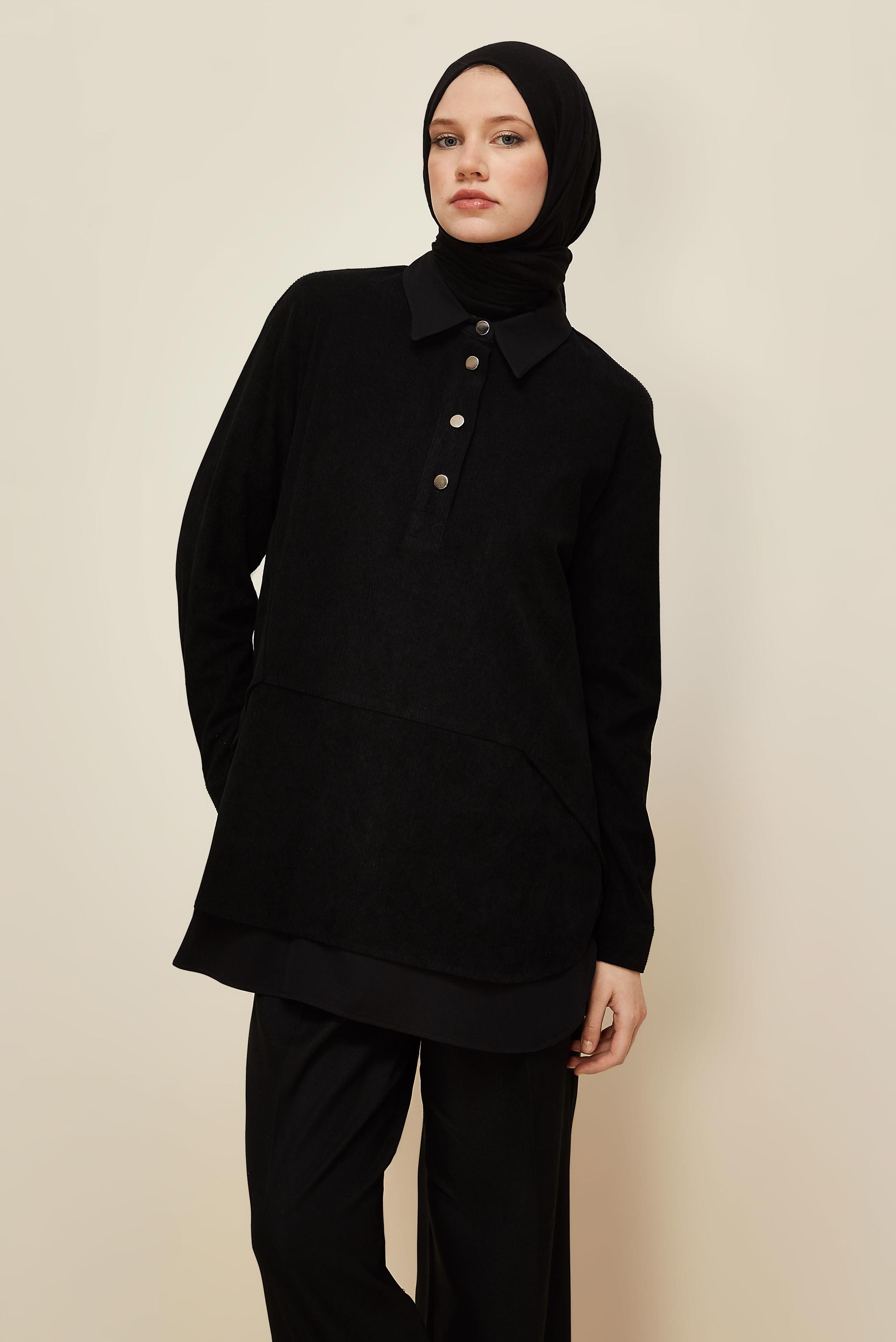 Tesettür giyim SİYAH KADİFE TUNİK 45986