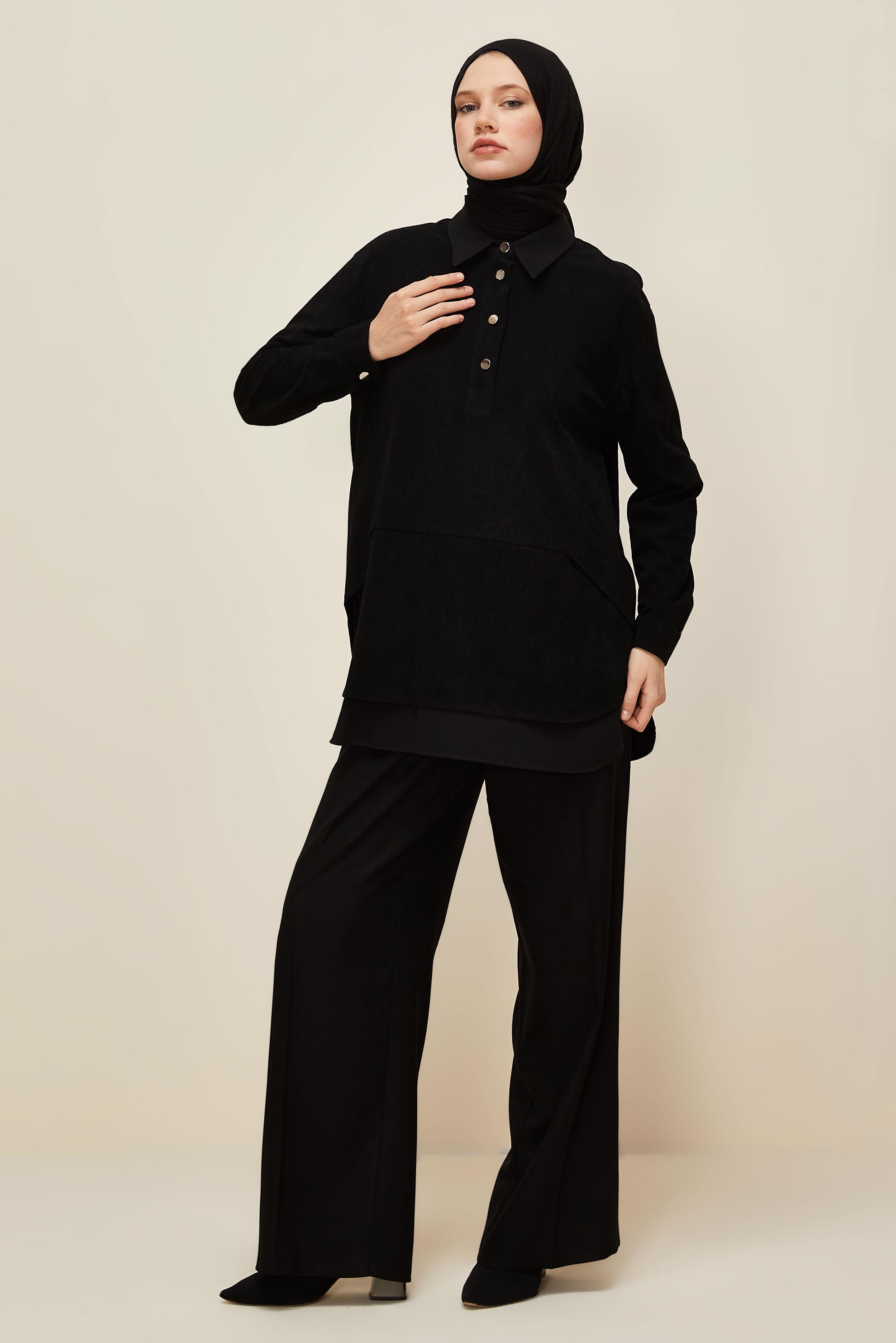 Tesettür giyim SİYAH KADİFE TUNİK 45986